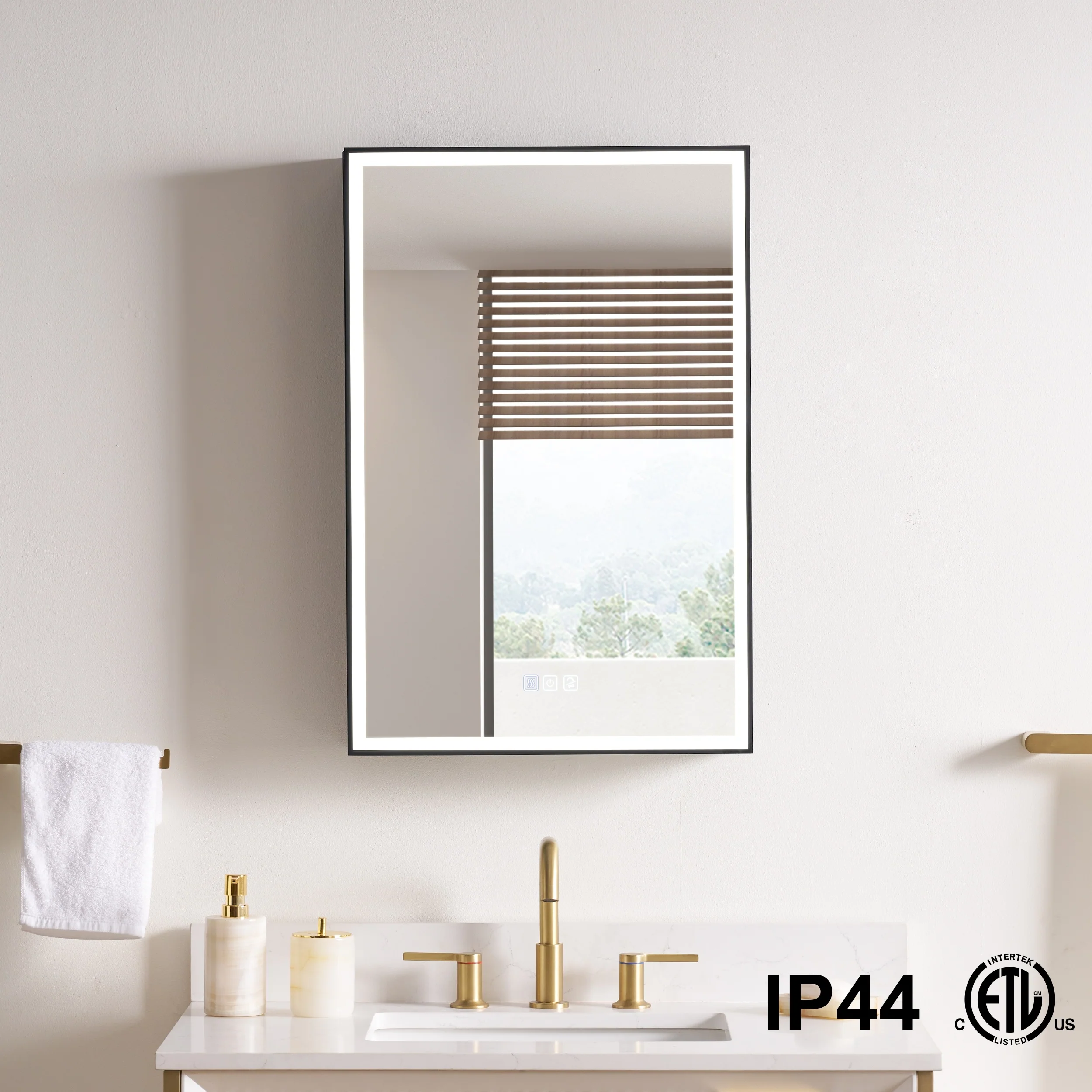 30'' H Recessed Or Surface Wall Mounted LED Mirror Cabinet With Mirror And Adjustable Shelves,Black Frame