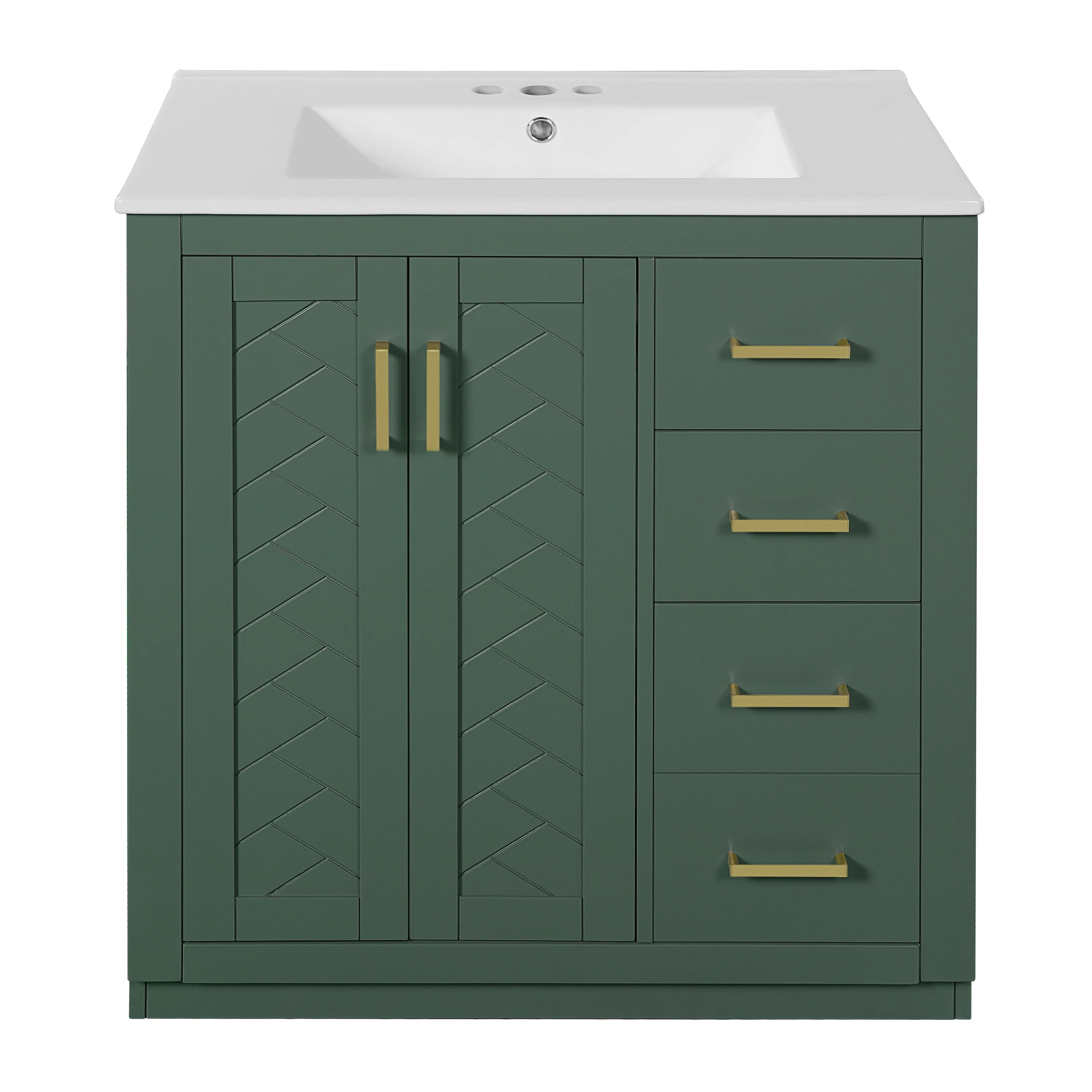 30'' Bathroom Vanity with Ceramic Sink Combo, Bathroom Storage Cabinet Vanity Set with 3 Drawers& Soft Closing Doors