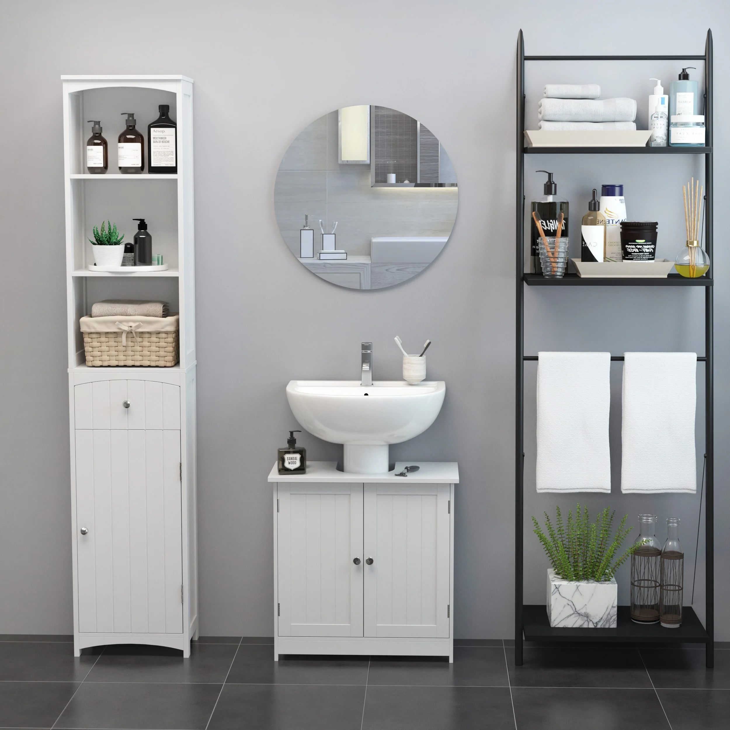 HOMCOM Under Sink Bathroom Cabinet with 2 Doors and Shelf, Pedestal Sink Bathroom Vanity Cabinet