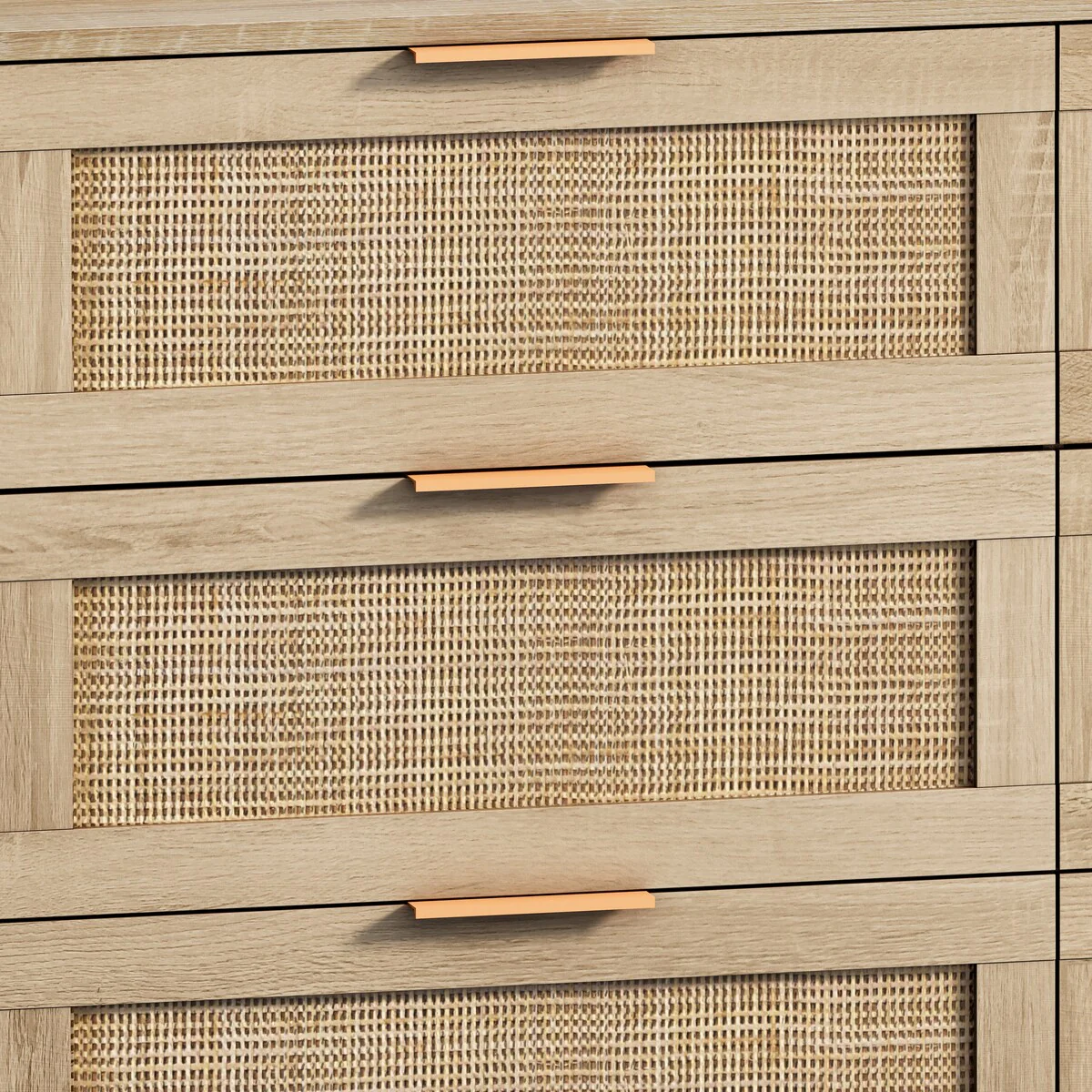Roomfitters 43.31-Inch 6-Drawer Rattan Storage Cabinet in Natural for Bedroom and Living Room