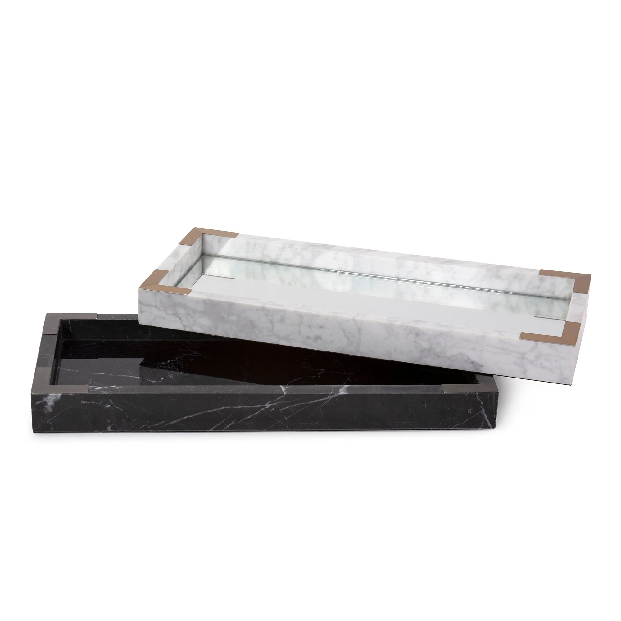 Allan Andrews Mirrored Marble Tray with Brushed Brass Accents - N/A