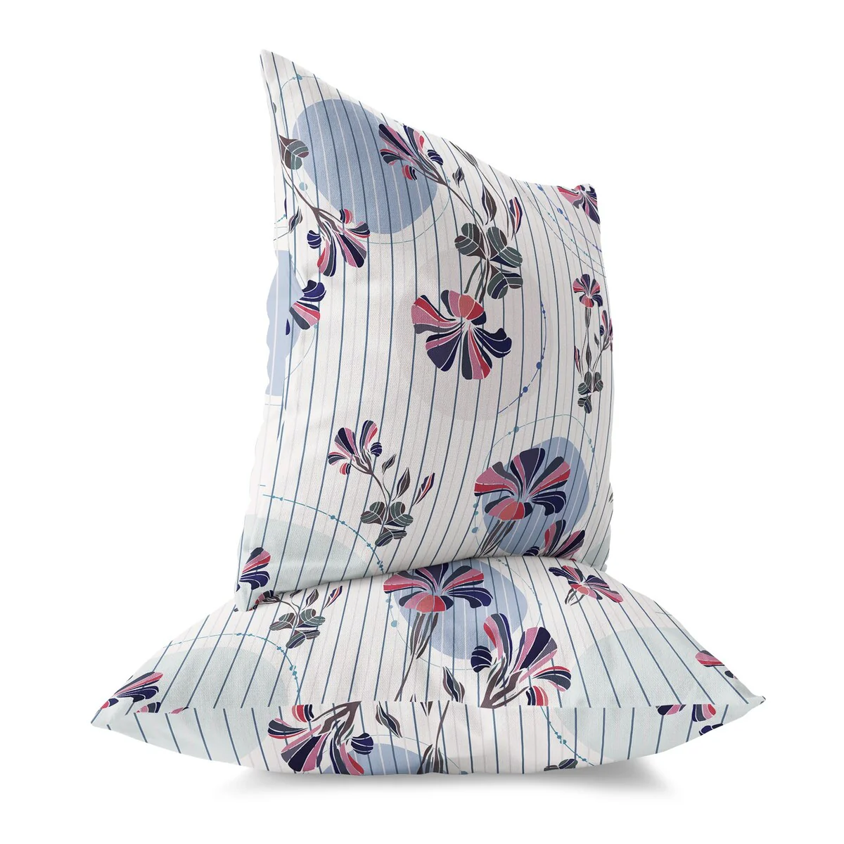 OffWhite And Blue Circular Garden Indoor/Outdoor Throw Pillow Zipper
