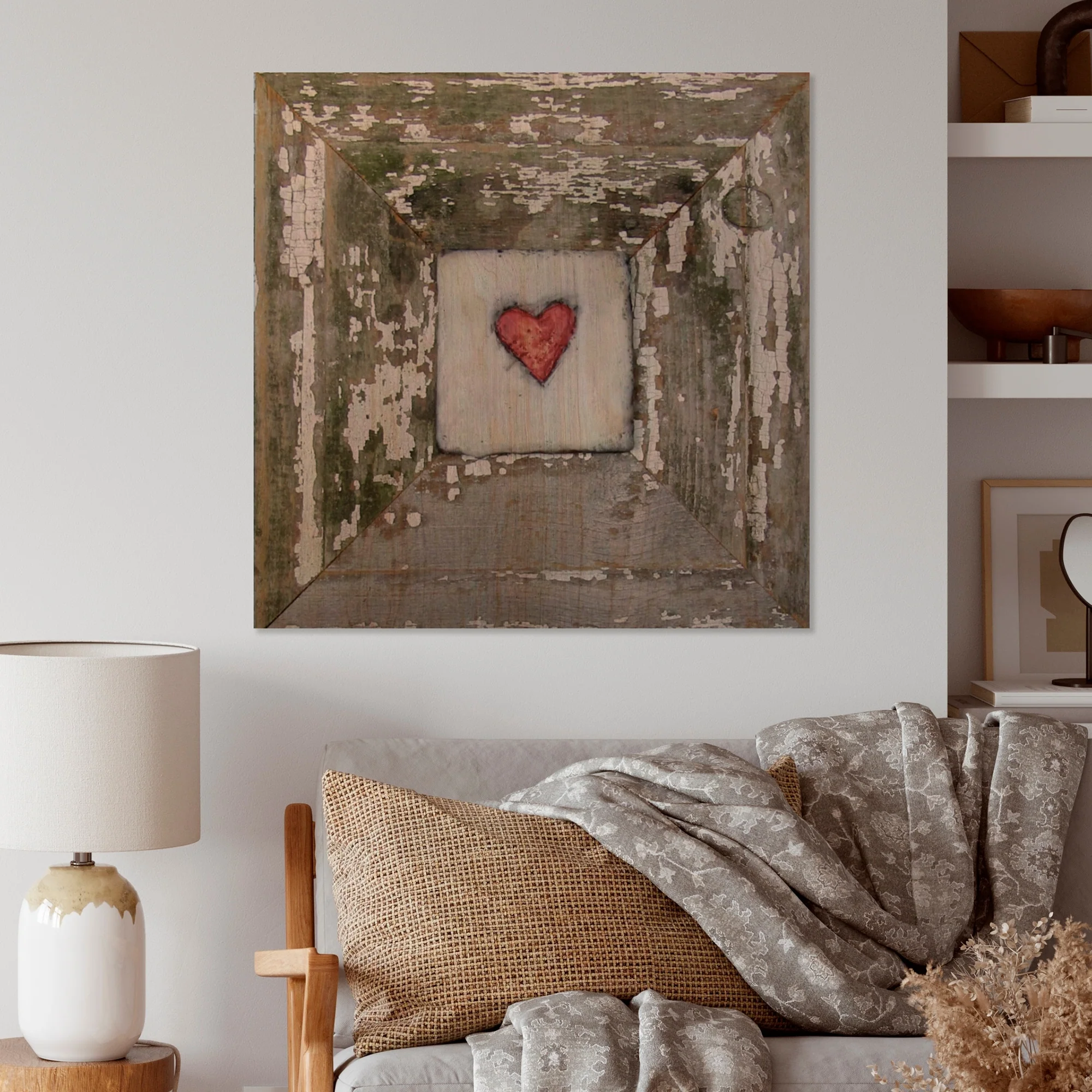Designart 'Hearts' Desire Distressed White' Vintage Wood Wall Art Décor - Natural Pine Wood