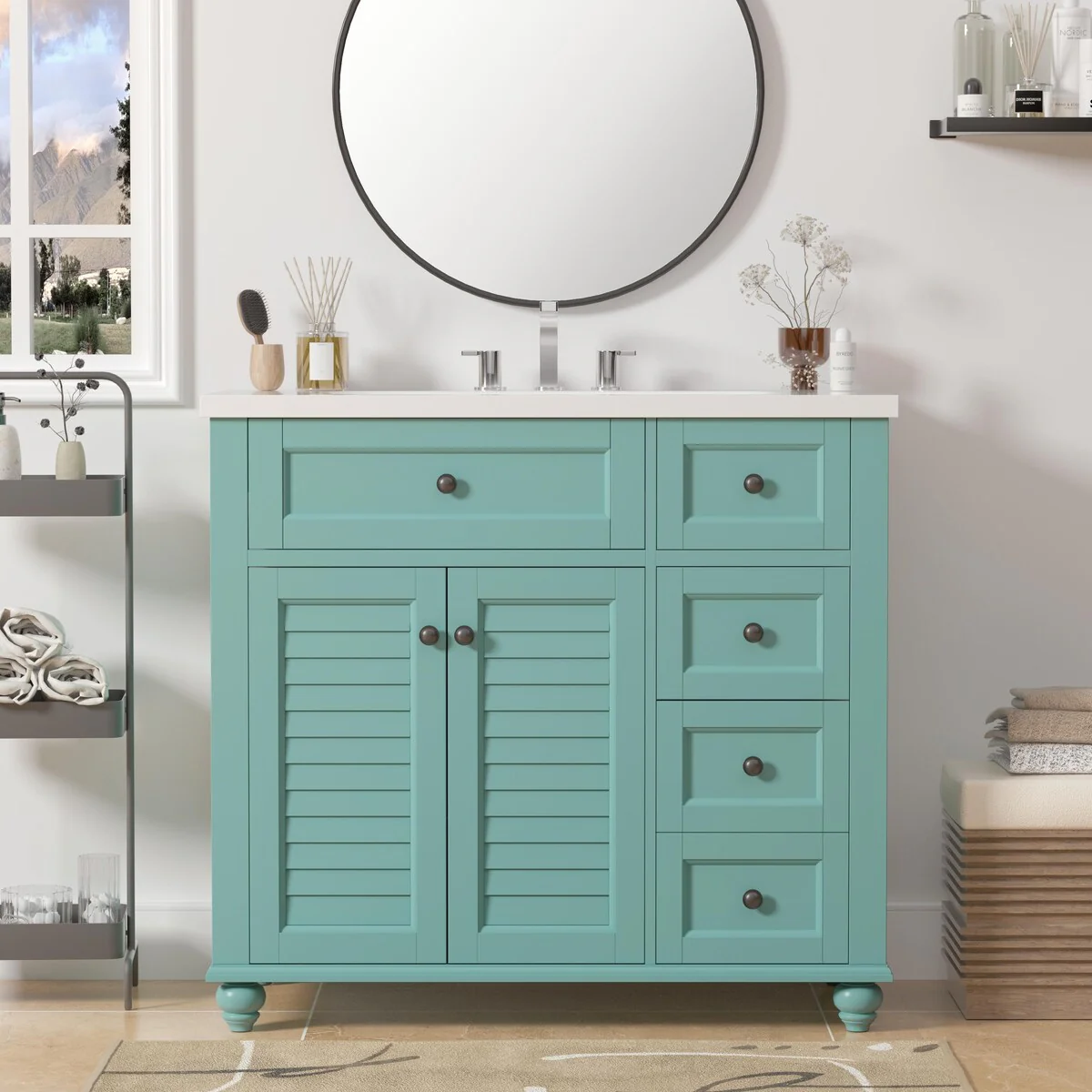 Solid Wood Frame Bathroom Storage Cabinet
