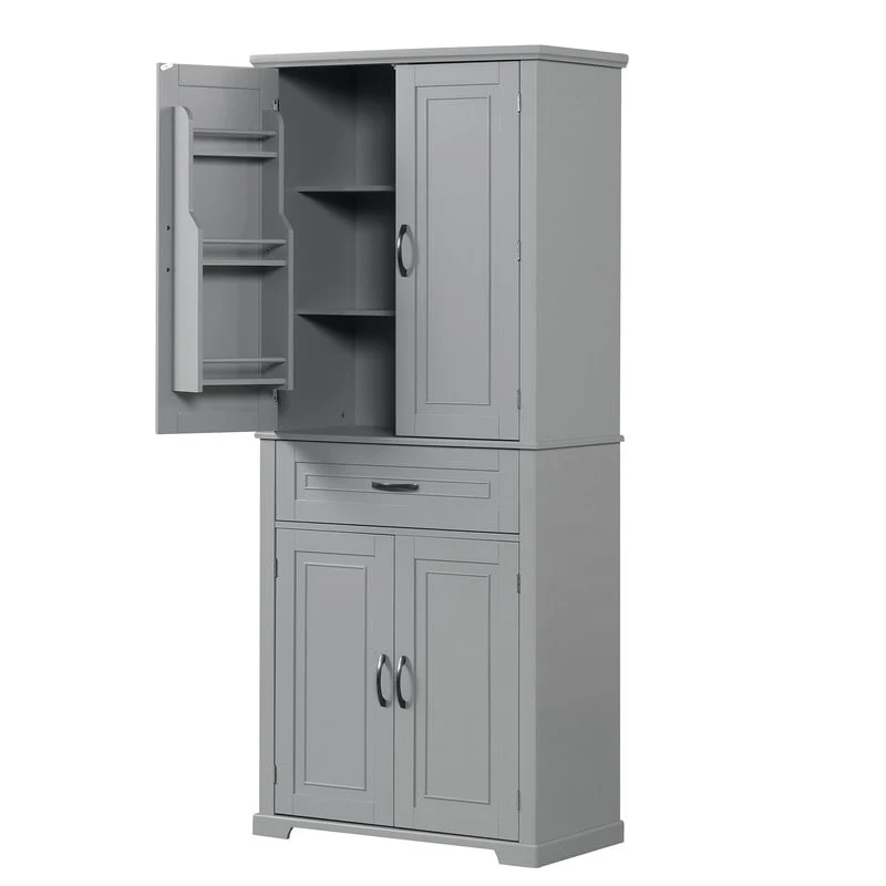 Bathroom Floor Cabinet, Freestanding Storage Cabinet with Doors and Drawer, Kitchen Cupboard with Adjustable Shelf