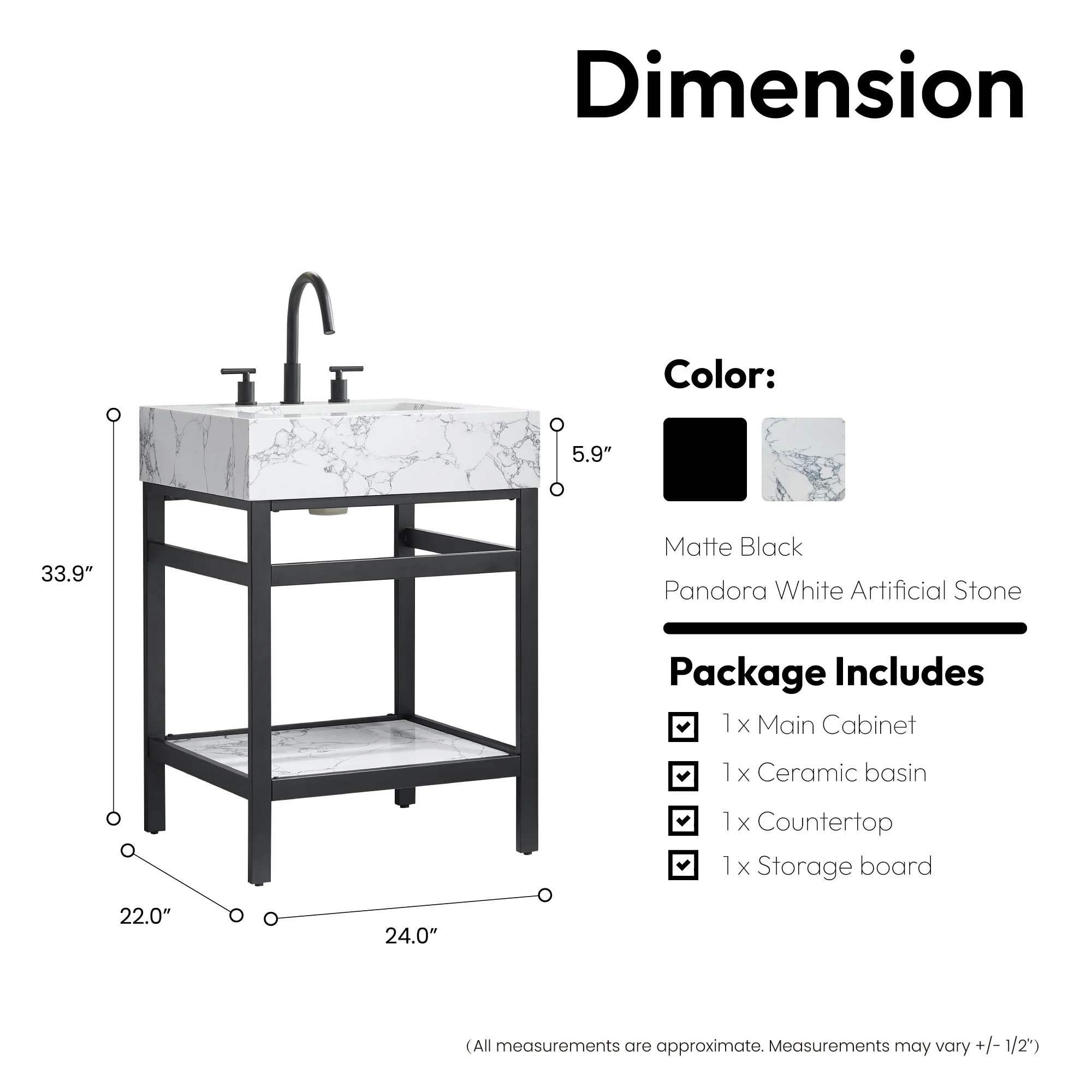 Ecija Bath Vanity, Metal Support with Composite Stone Top, no Mirror