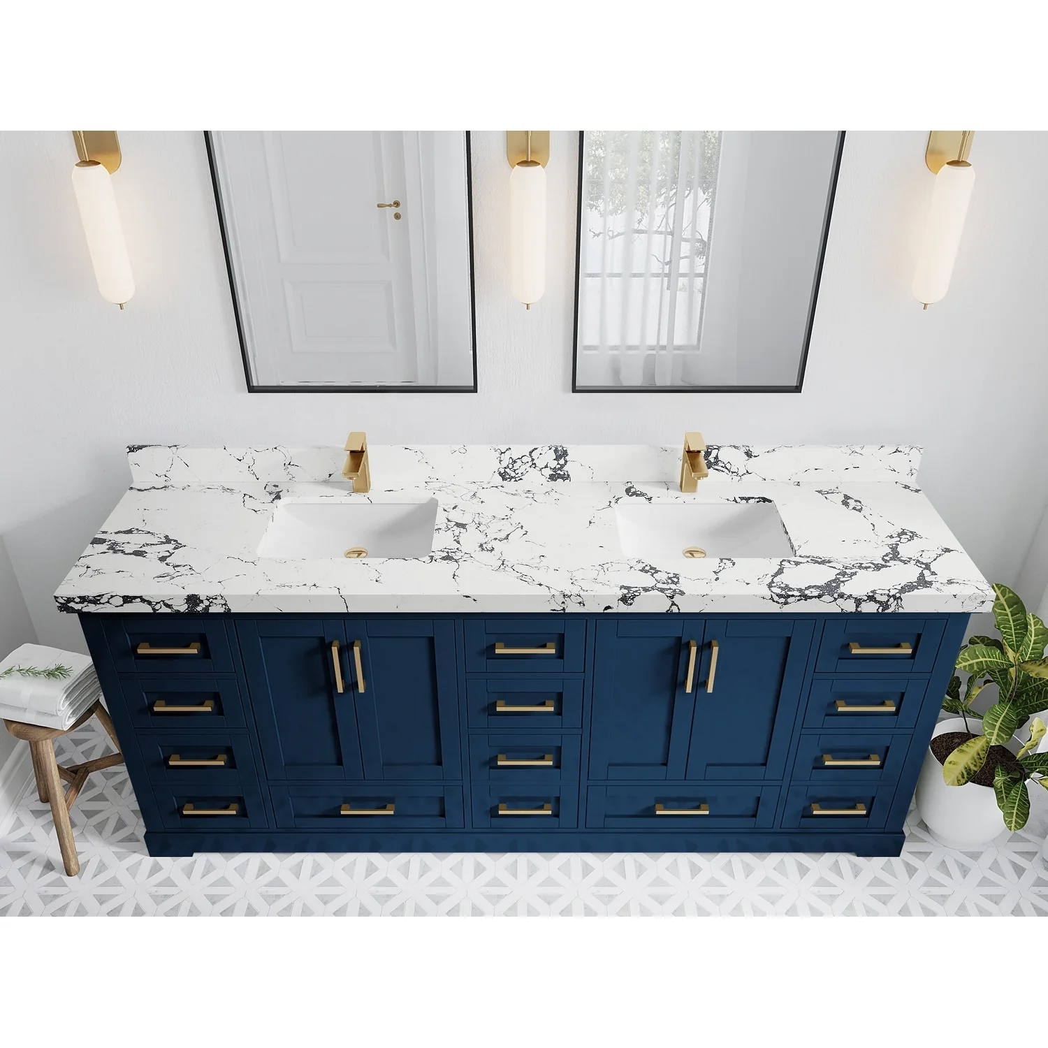 Willow Collection 84 in W x 22 in D x 36 in H Boston Double Bowl Sink Bathroom Vanity with Countertop