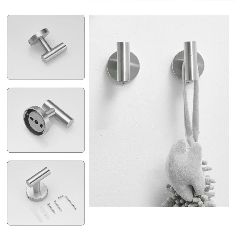 Bathroom Robe Hook Round Towel Hook in Stainless Steel(2-Pack)