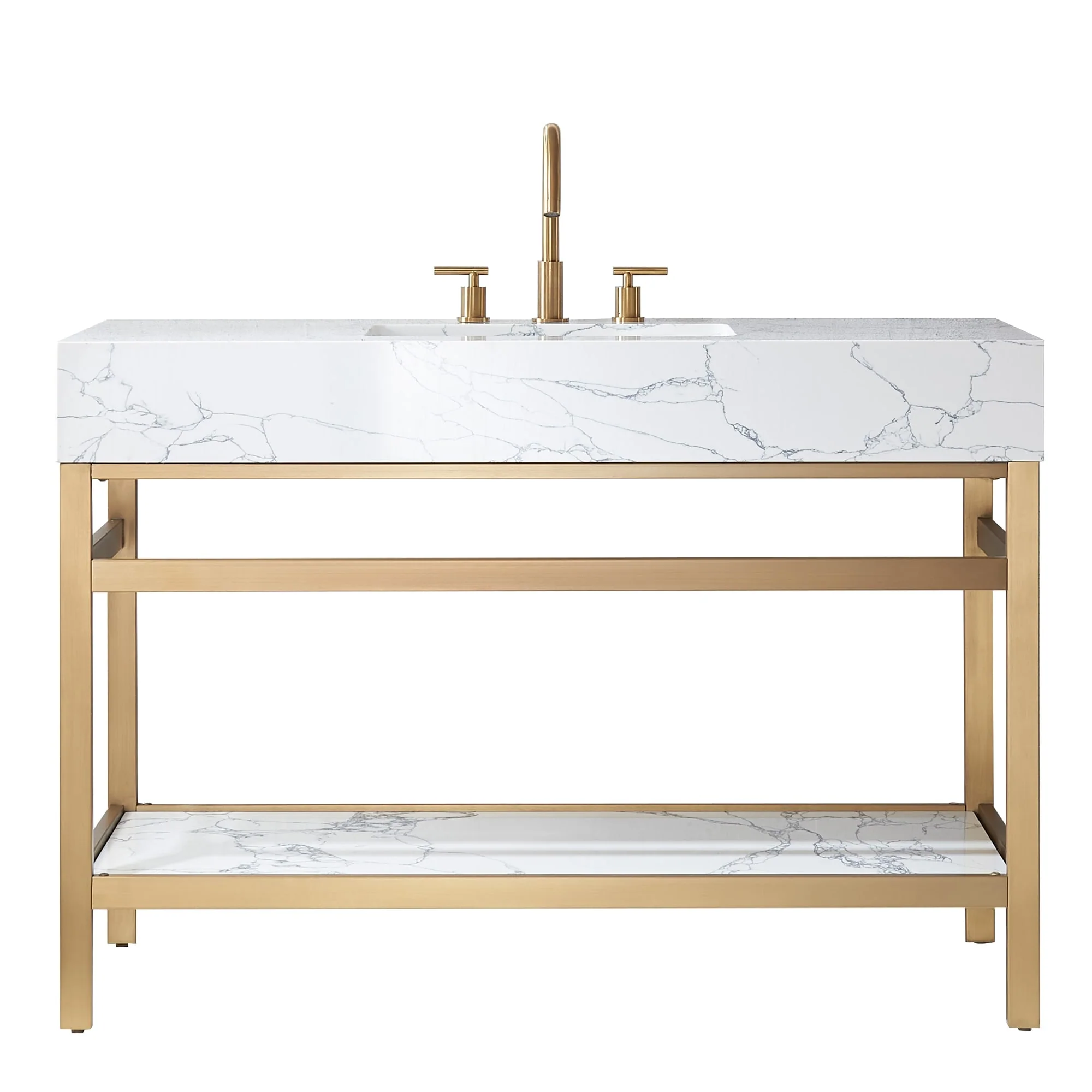 Ecija Bath Vanity, Metal Support with Composite Stone Top, no Mirror