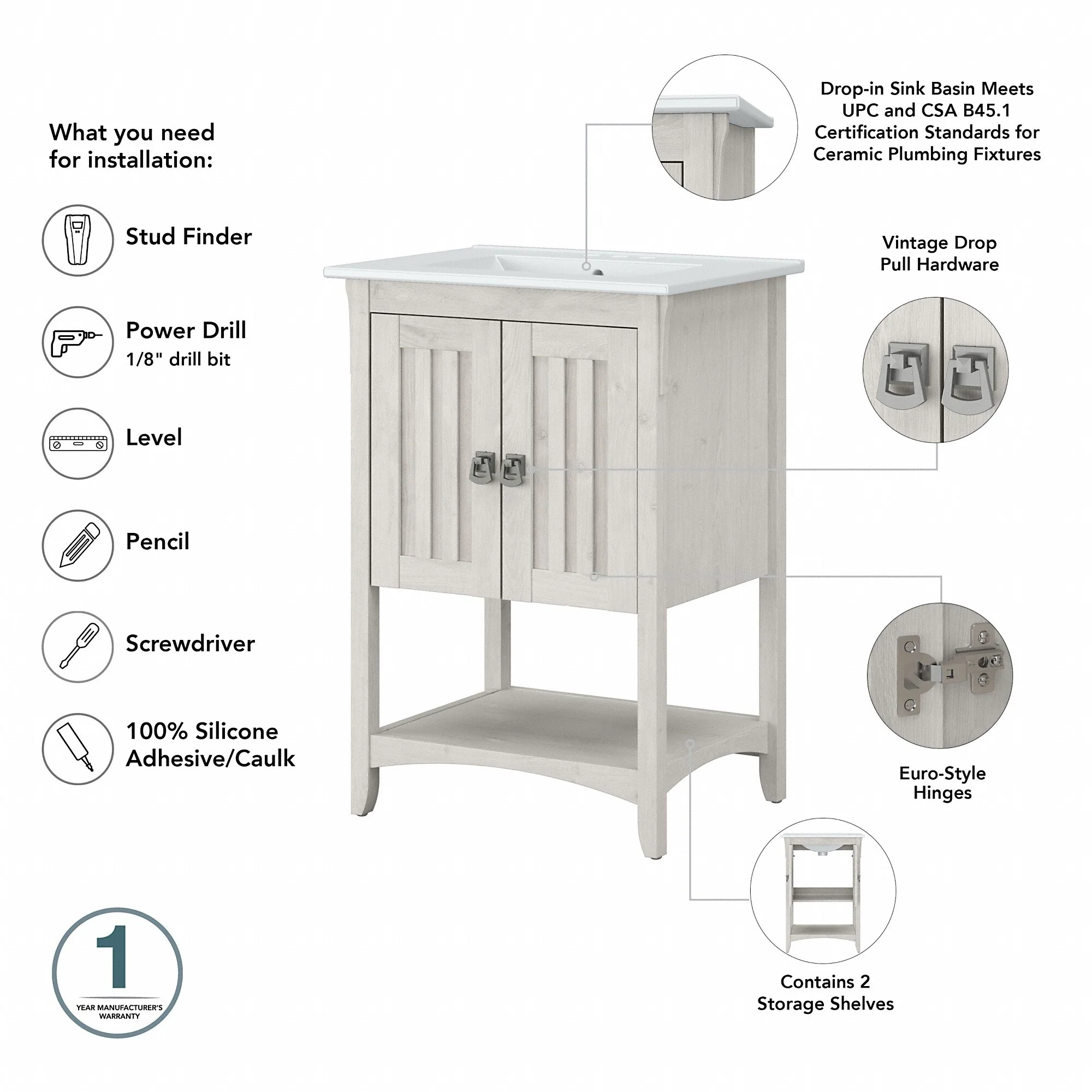 Salinas 24W Bathroom Vanity Sink & Medicine Cabinet by Bush Furniture