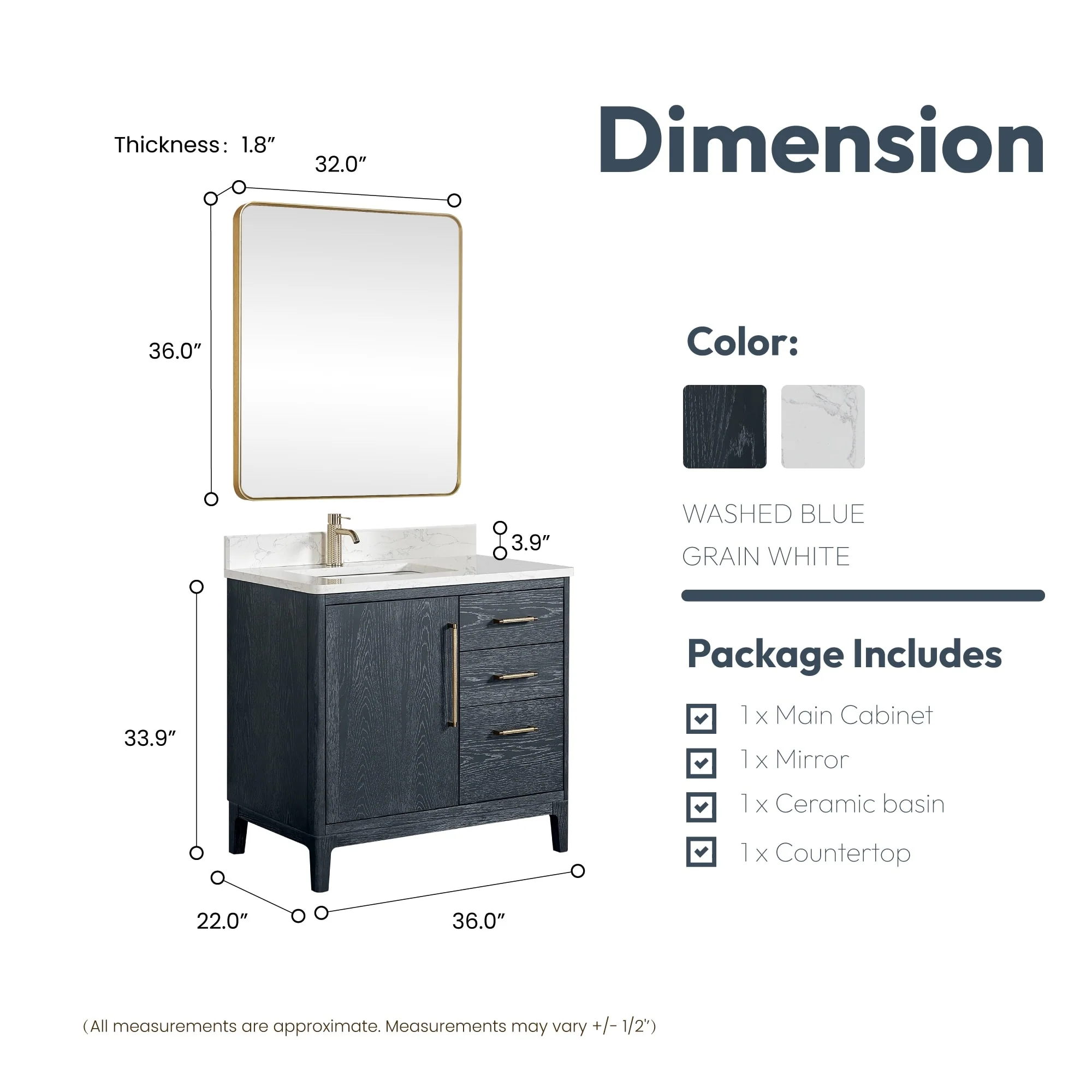 Gara Single Bath Vanity with Composite Stone Top and Mirror