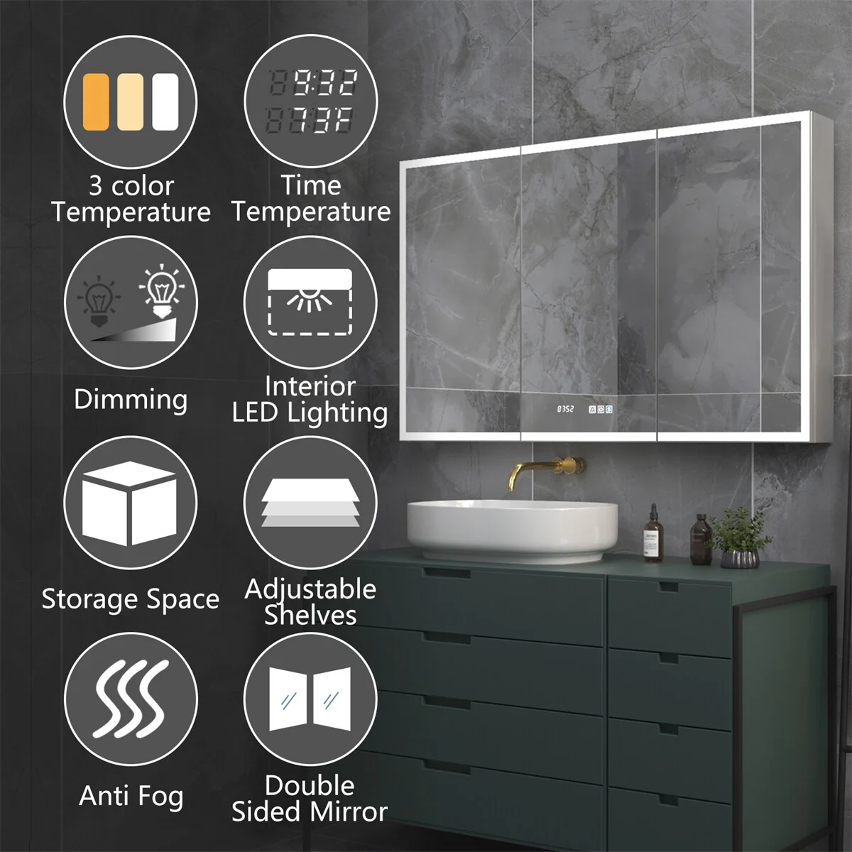 ExBrite Led Lighted Medicine Cabinet Recessed or Surface with Mirrors