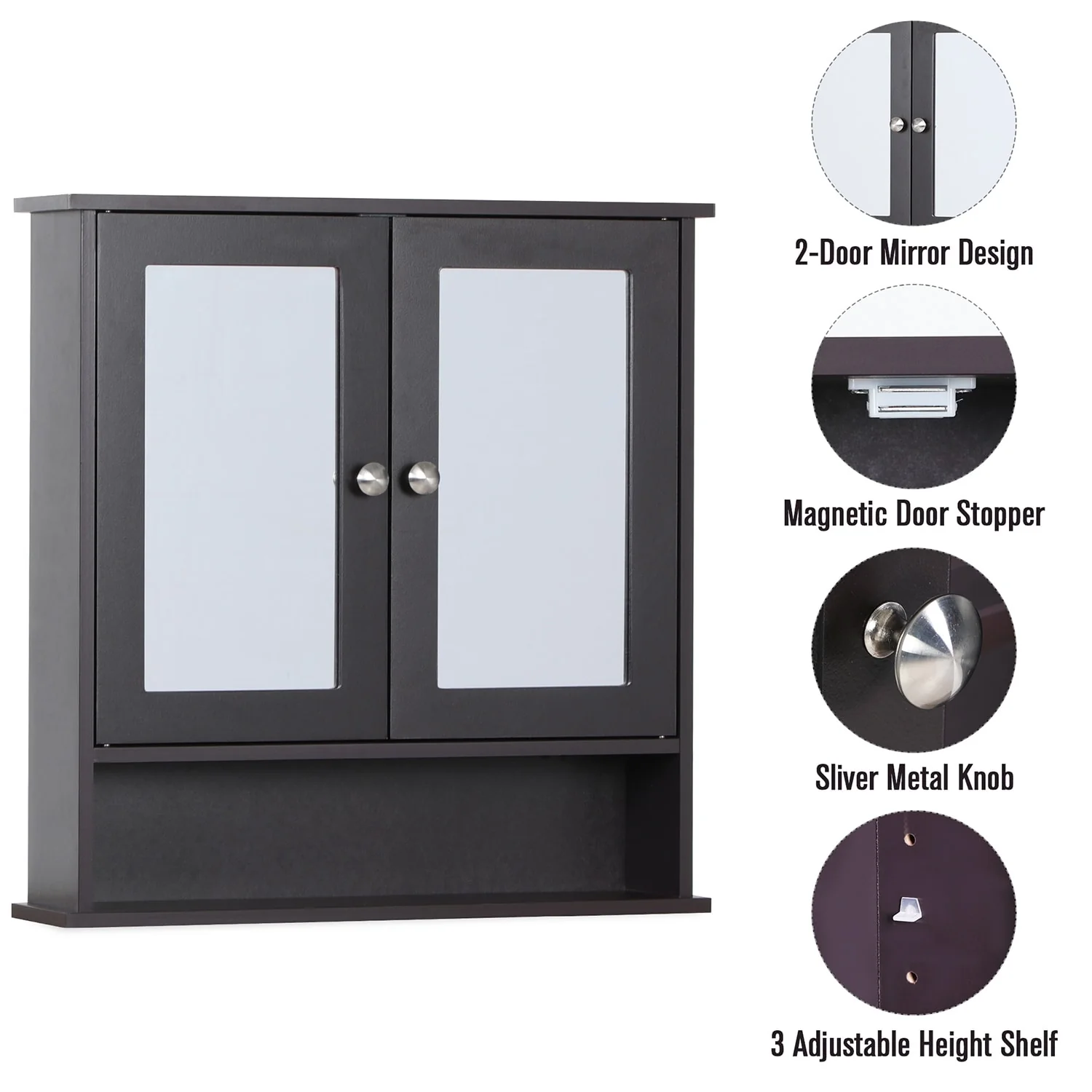 2-Door Medicine Cabinet Bathroom Wall Cabinet with Double Mirror Doors