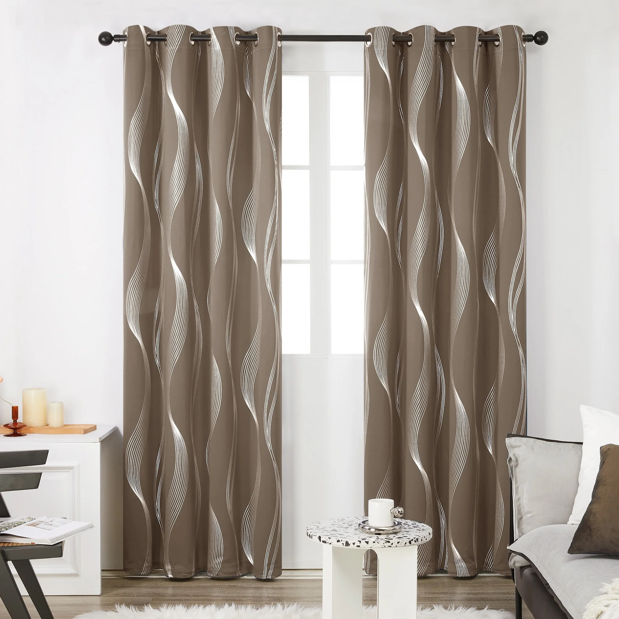 Deconovo Silver Wave 52 Width Curtain Panel Pair (2 Panel)