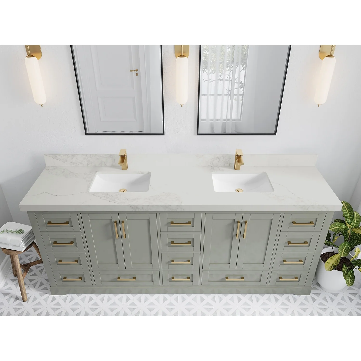 Willow Collection 84 in W x 22 in D x 36 in H Boston Double Bowl Sink Bathroom Vanity with Countertop
