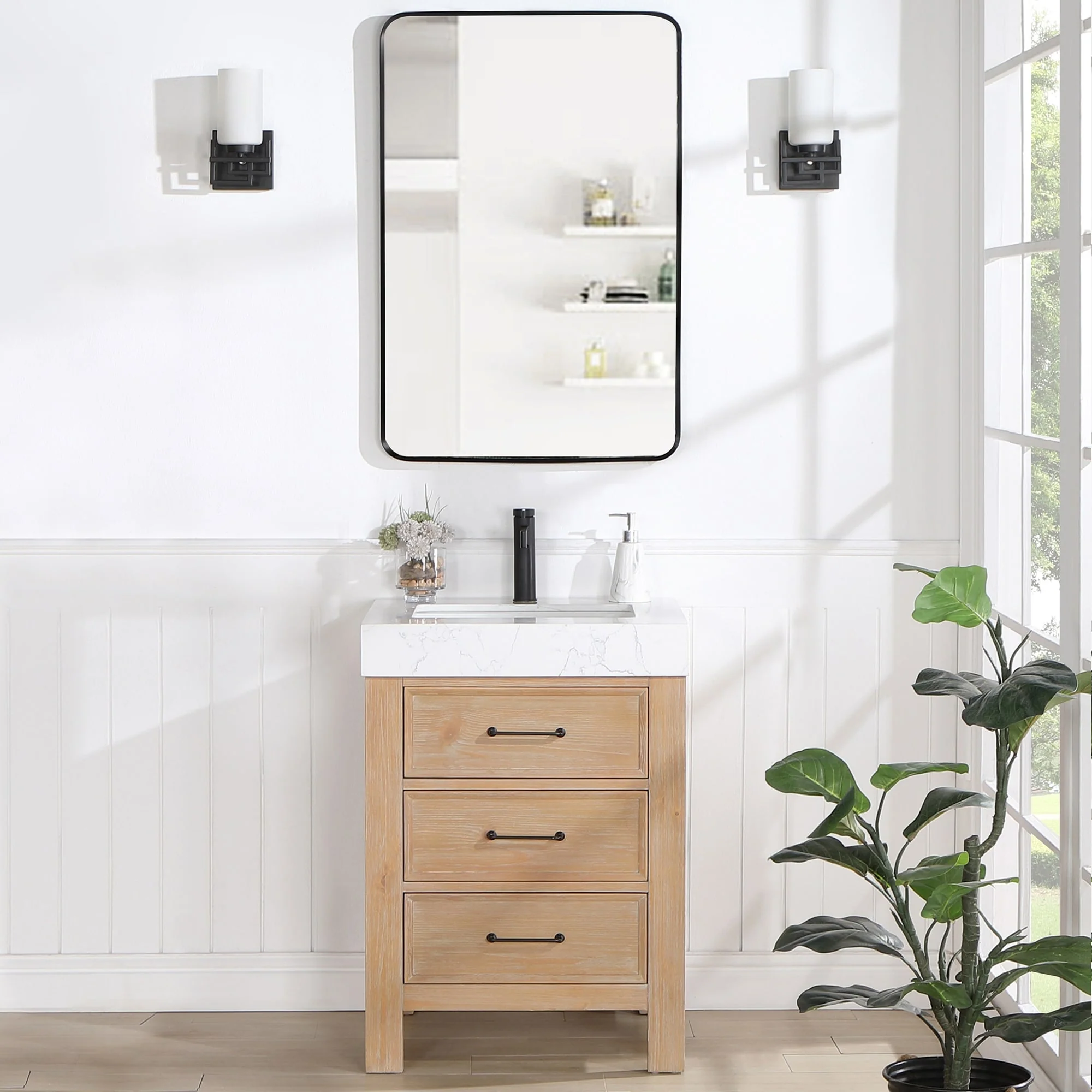 Leon 24 in. Single Bathroom Vanity with Composite Stone Top