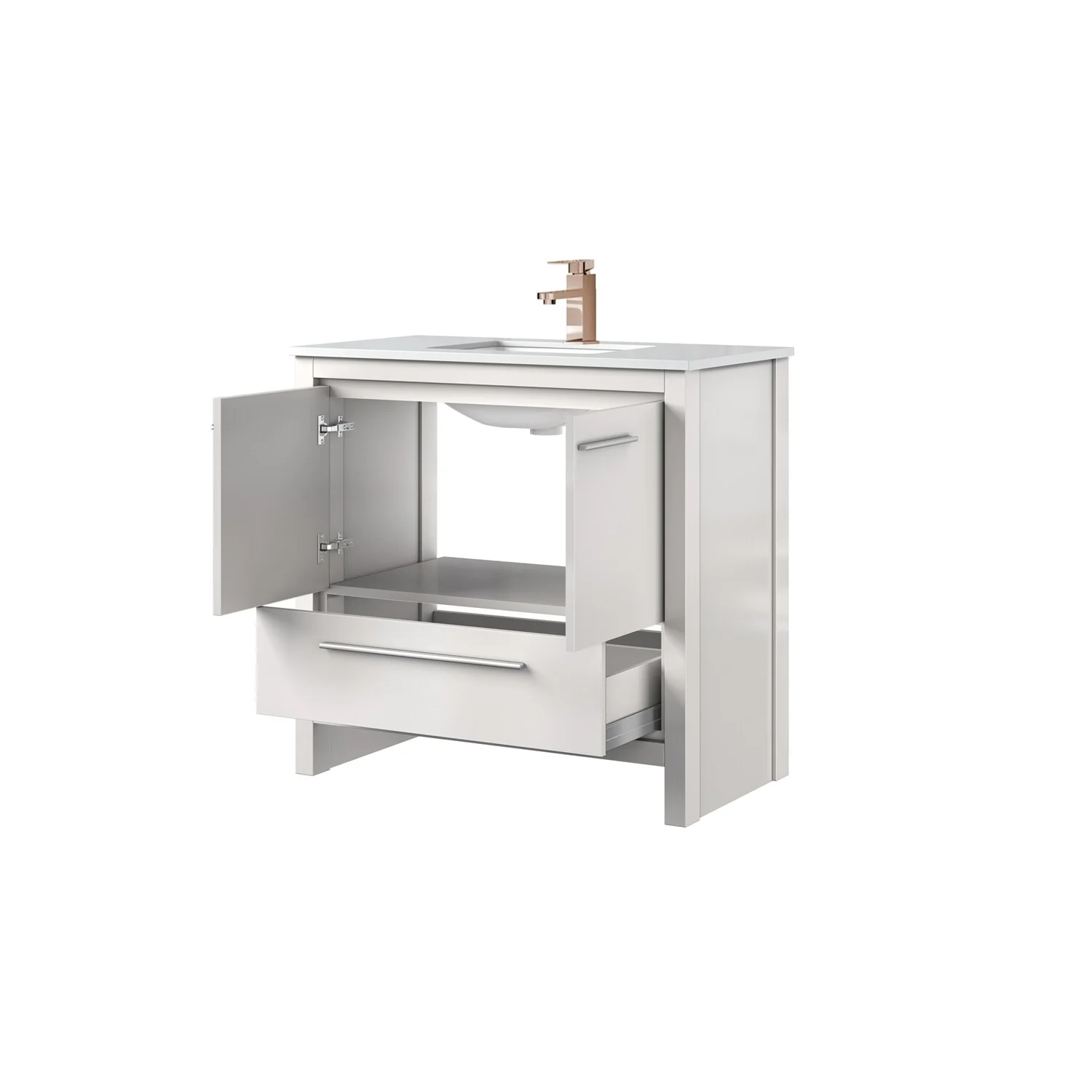 Lafarre Bath Vanity Cultured Marble Top, Sink and Rose Gold Faucet