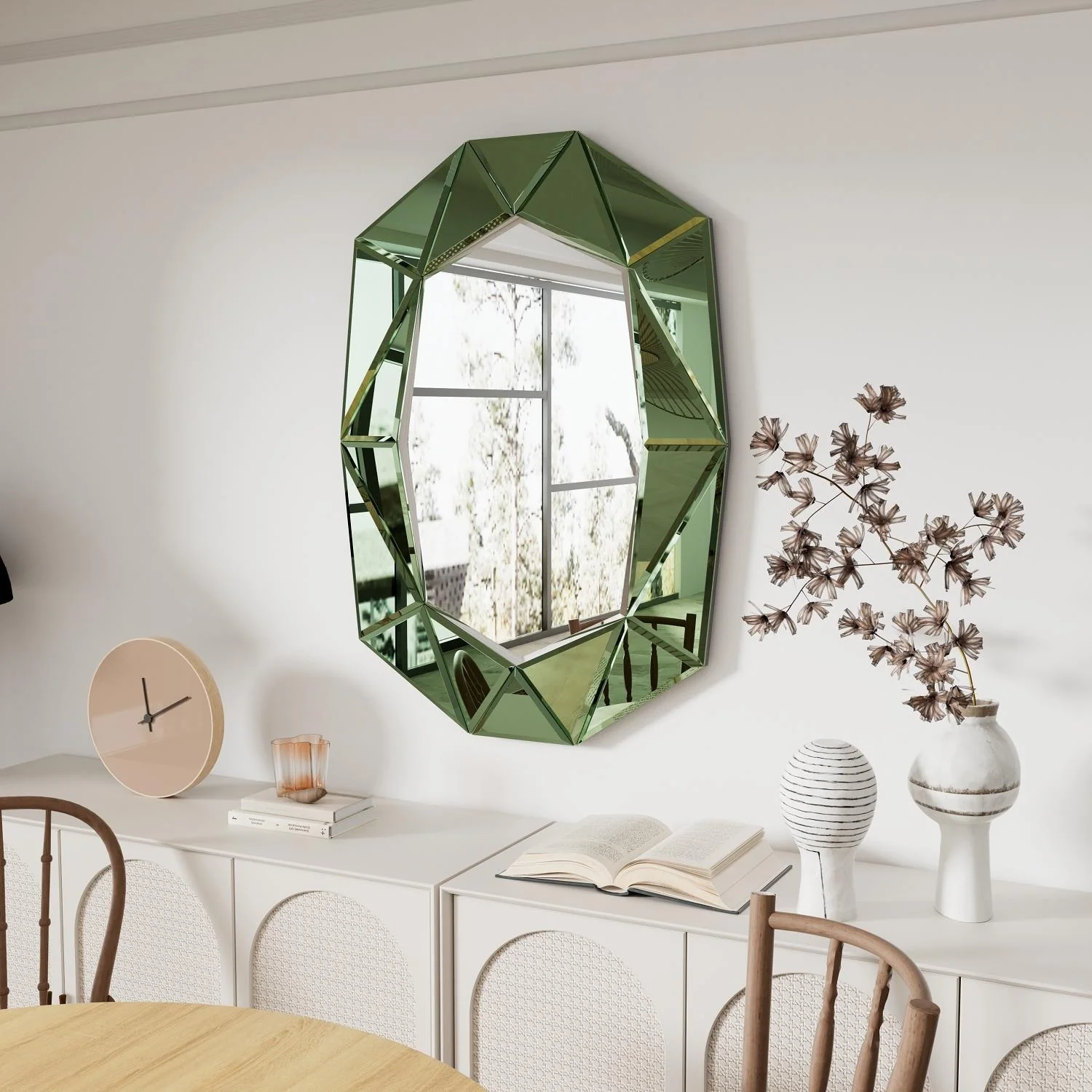 Irregular Glass Wall Art Mirror with Beveled Diamond Edge Accent Mirror
