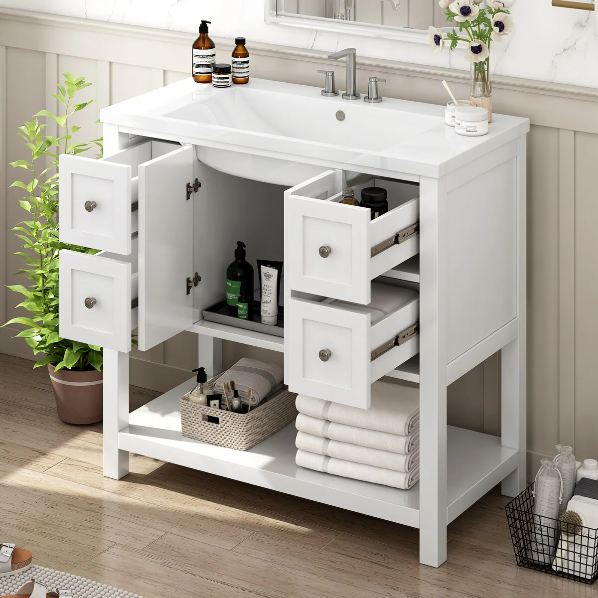 Free Standing Vanity with Solid Wood Frame