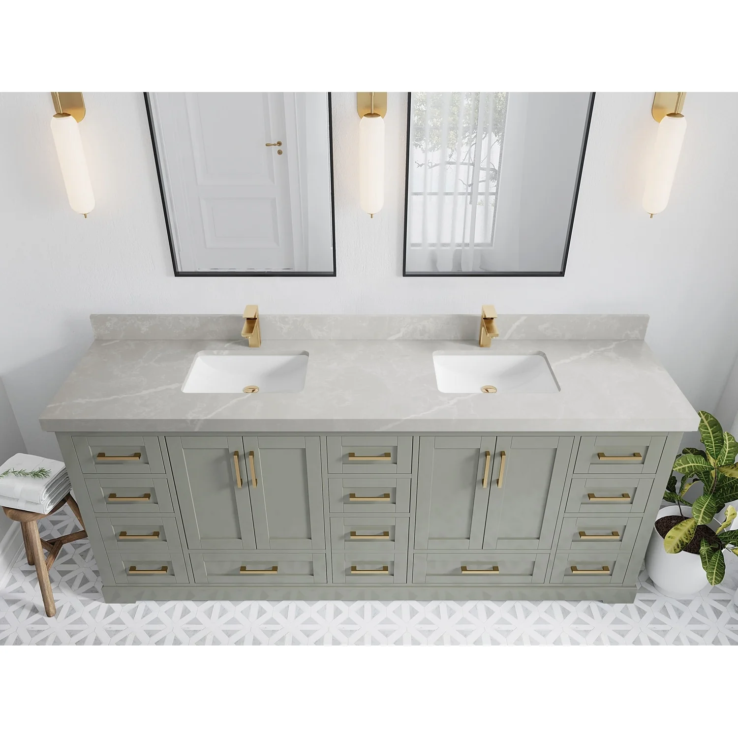 Willow Collection 84 in W x 22 in D x 36 in H Boston Double Bowl Sink Bathroom Vanity with Countertop