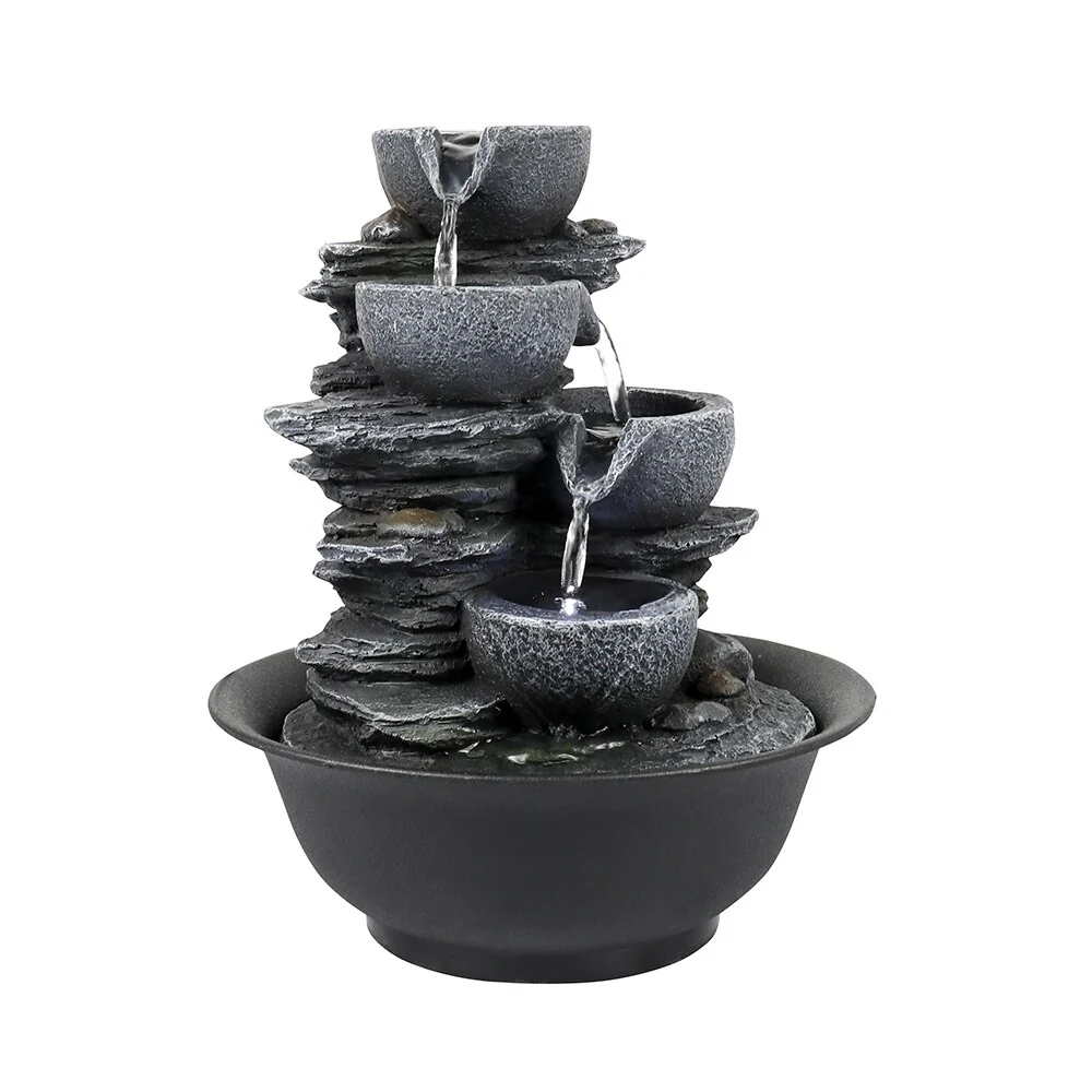 10.6-Inch H 4-Tier Bowls Cascading Tabletop Fountain with LED Light