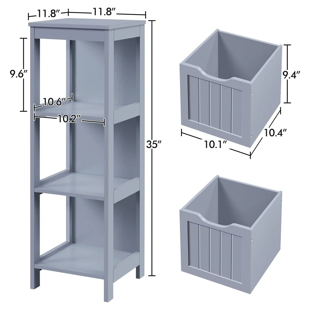 Yaheetech 3 Tiers Floor Bath Cabinet, 2 Hideaway Drawers 1 Shelf