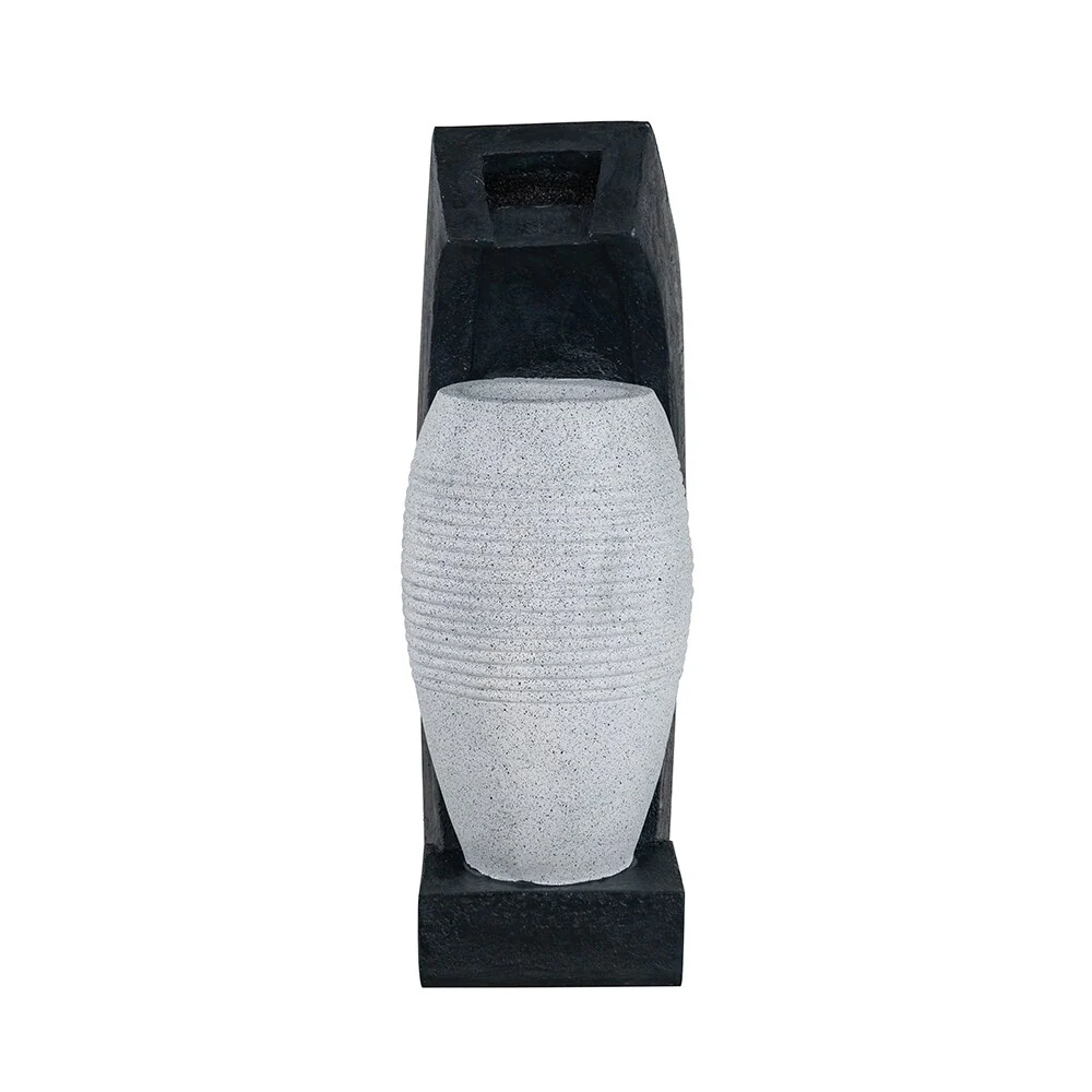 Black and White Water Fountain with Vase Design