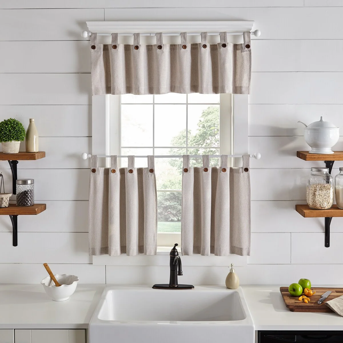 Tucker Ticking Stripe Kitchen Curtain Valance - 60