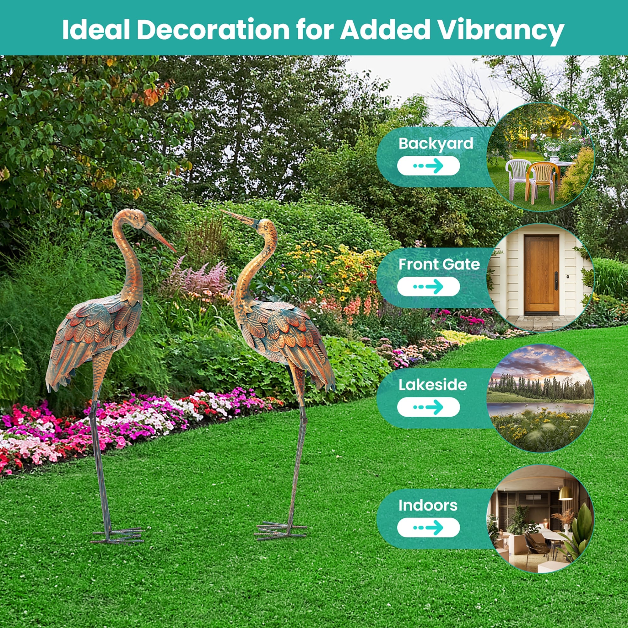 Costway 2-Piece Metal Crane/Flamingo Garden Statue Sculpture Set