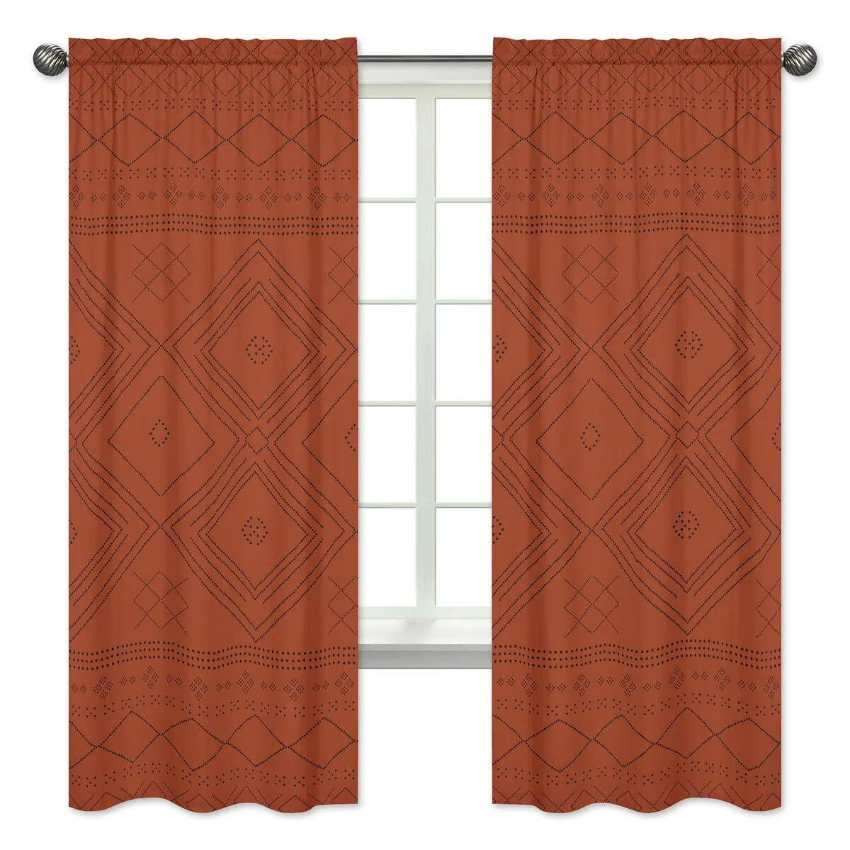 Sweet Jojo Designs Orange Boho Bohemian Tribal 84in Window Treatment Curtain Panel Pair - Rustic Woodland Southwest Urban Retro