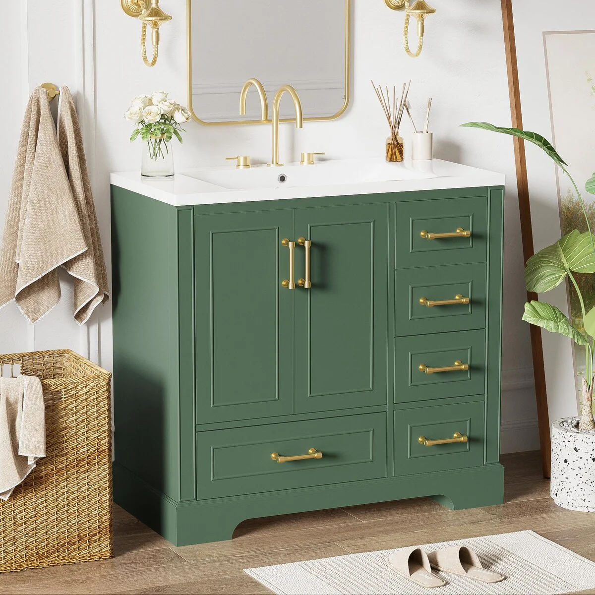 Bathroom Cabinet with Two Doors and Four Drawers
