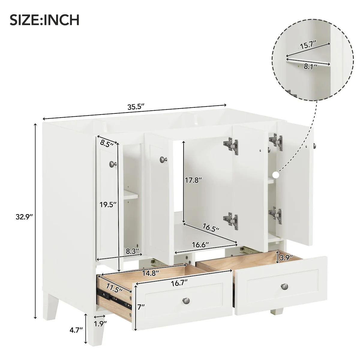 36'' Bathroom Vanity without Countertop