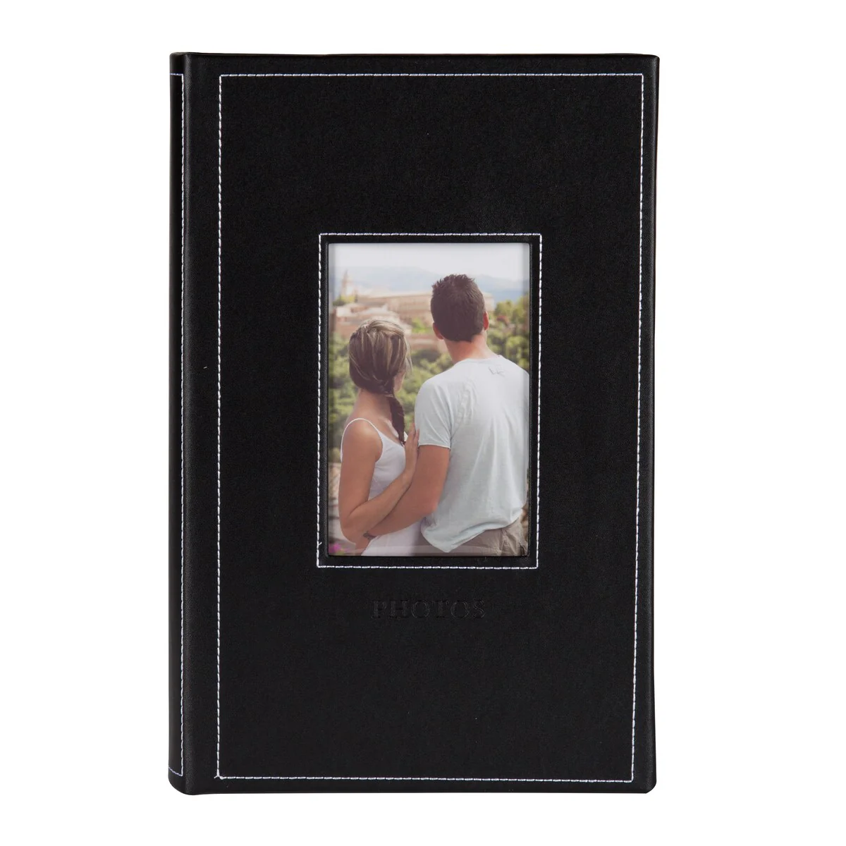 DesignOvation Debossed Black Faux Leather Photo Album (Pack of 4)