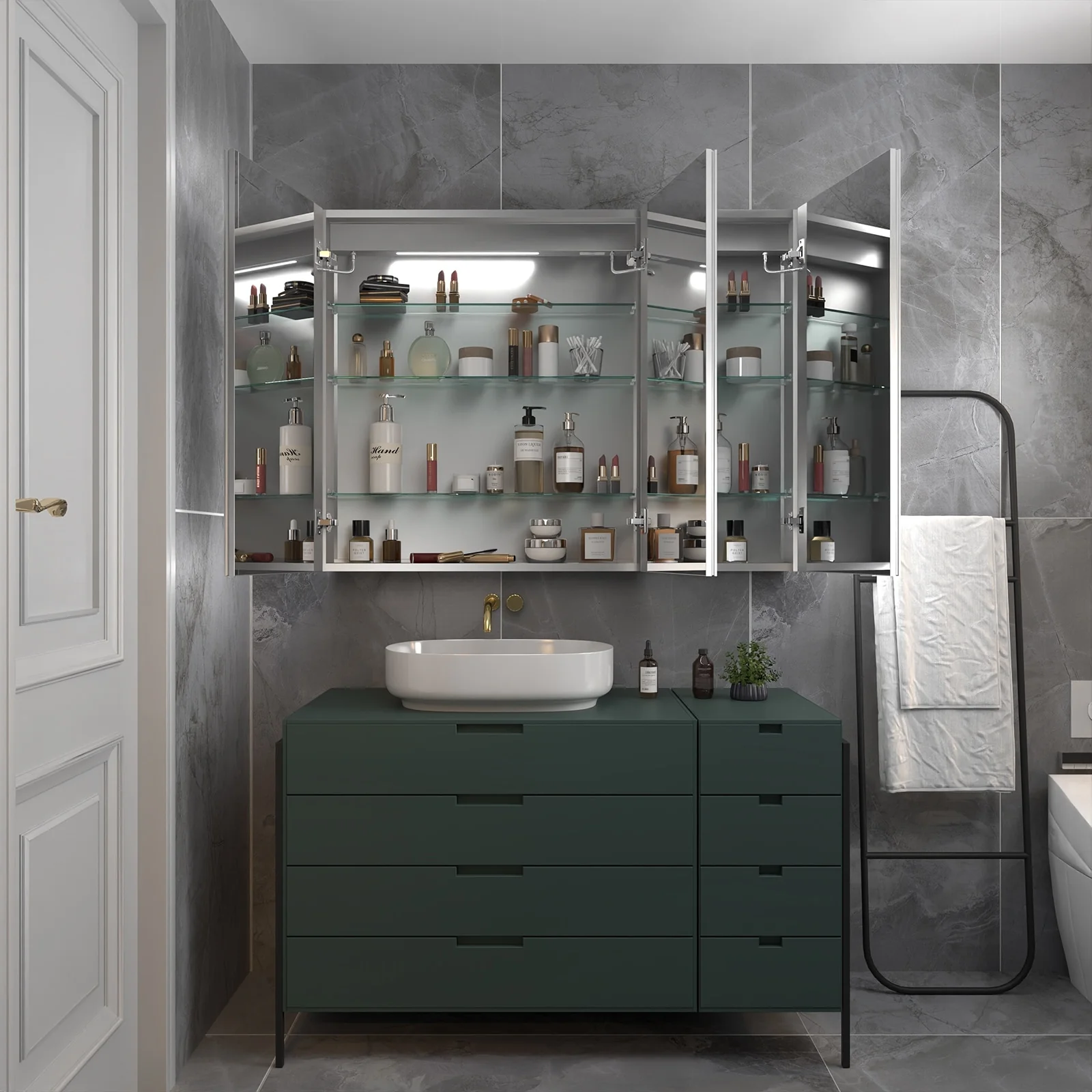 ExBrite Led Lighted Medicine Cabinet Recessed or Surface with Mirrors