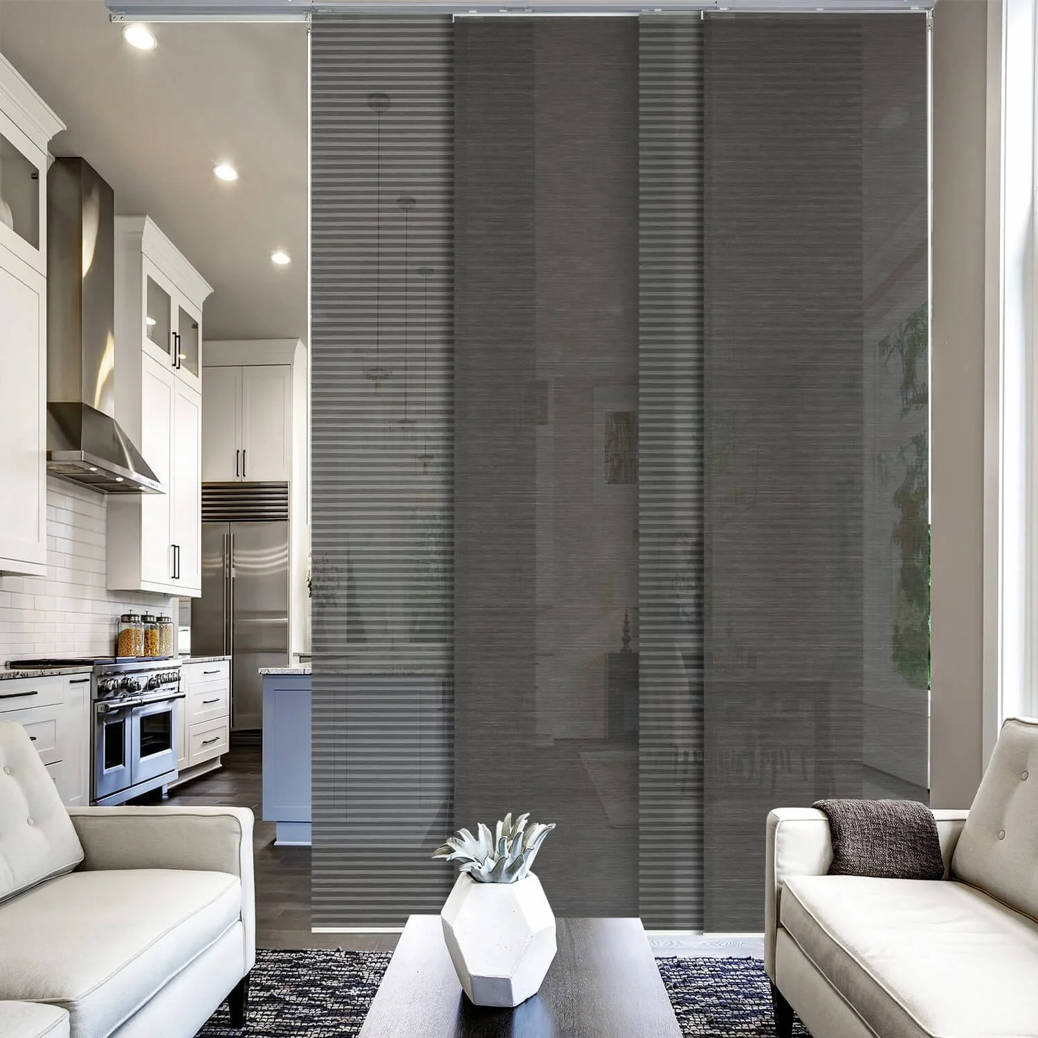GoDear Design Natural Woven Adjustable Sliding Panel Track Blinds, Vertical Blinds, Cosmos Series, 45.8