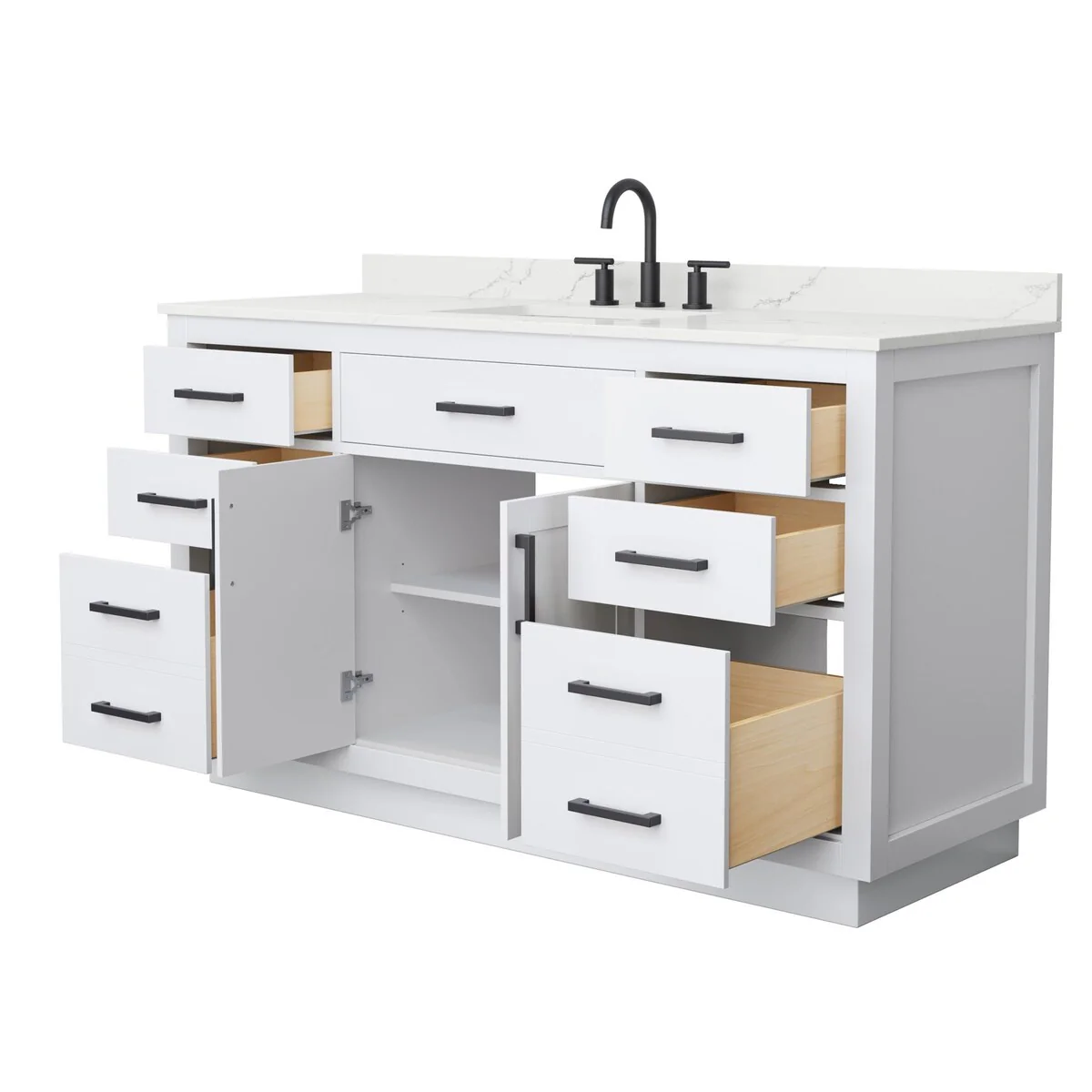 Beckett TK 60-inch Single Vanity, 3 Hole Quartz Top