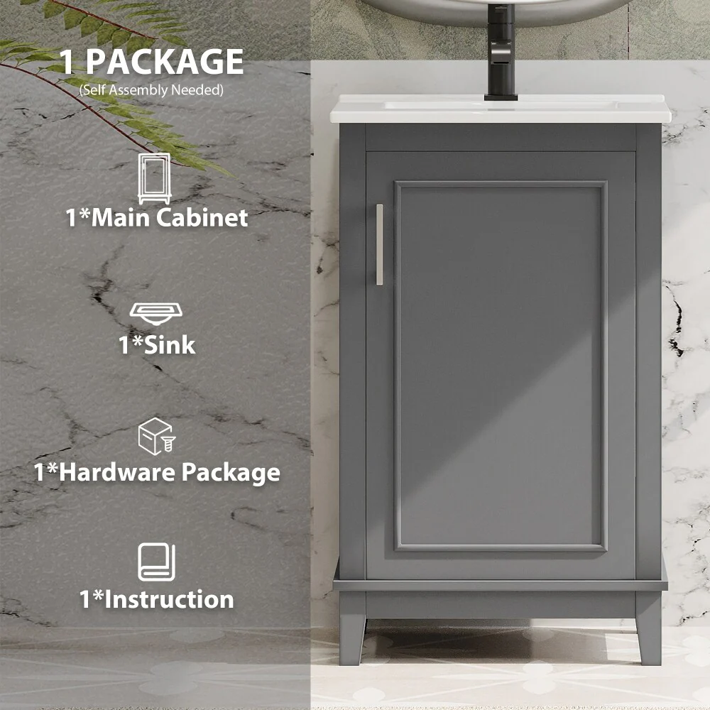 Modern 20 Inch Small Bathroom Vanity Cabinet with Ceramic Basin