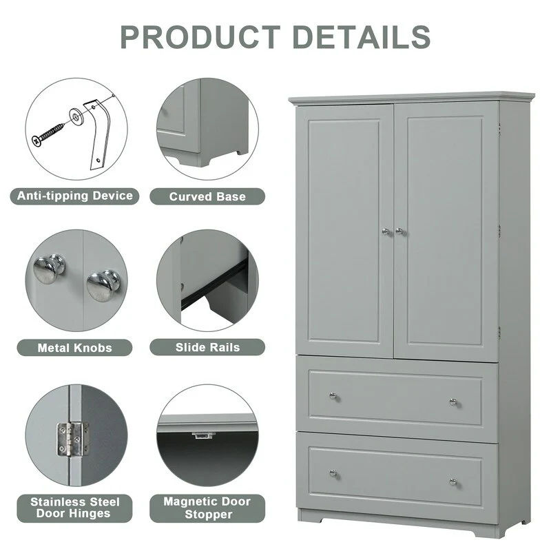 Wide Storage Cabinet with 2 Doors & 2 Drawers