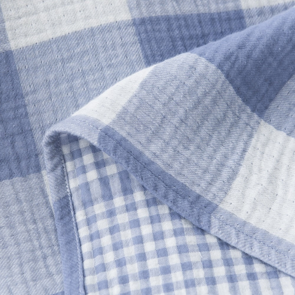 WHOLINENS Cotton Four Layers Muslin Gauze Picnic Throw Blanket Reversible