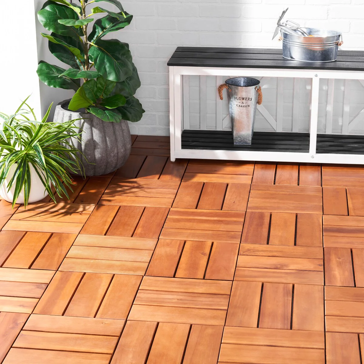 SAFAVIEH Outdoor Adeltraut Wooden Floor Tile (10 Pack) - 12