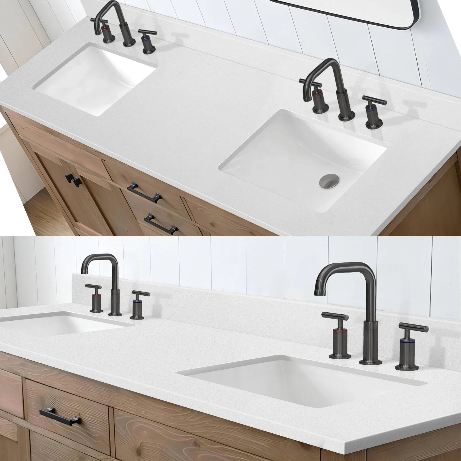 YASINU 72 inch White Quartz Vanity Top with Double Sink