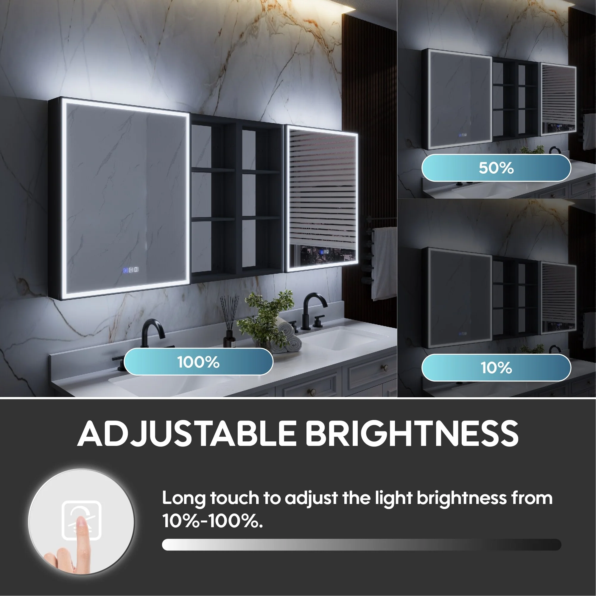 30 in. H Recessed or Surface Wall Mounted LED Mirror Cabinet With Black Side Cabinet