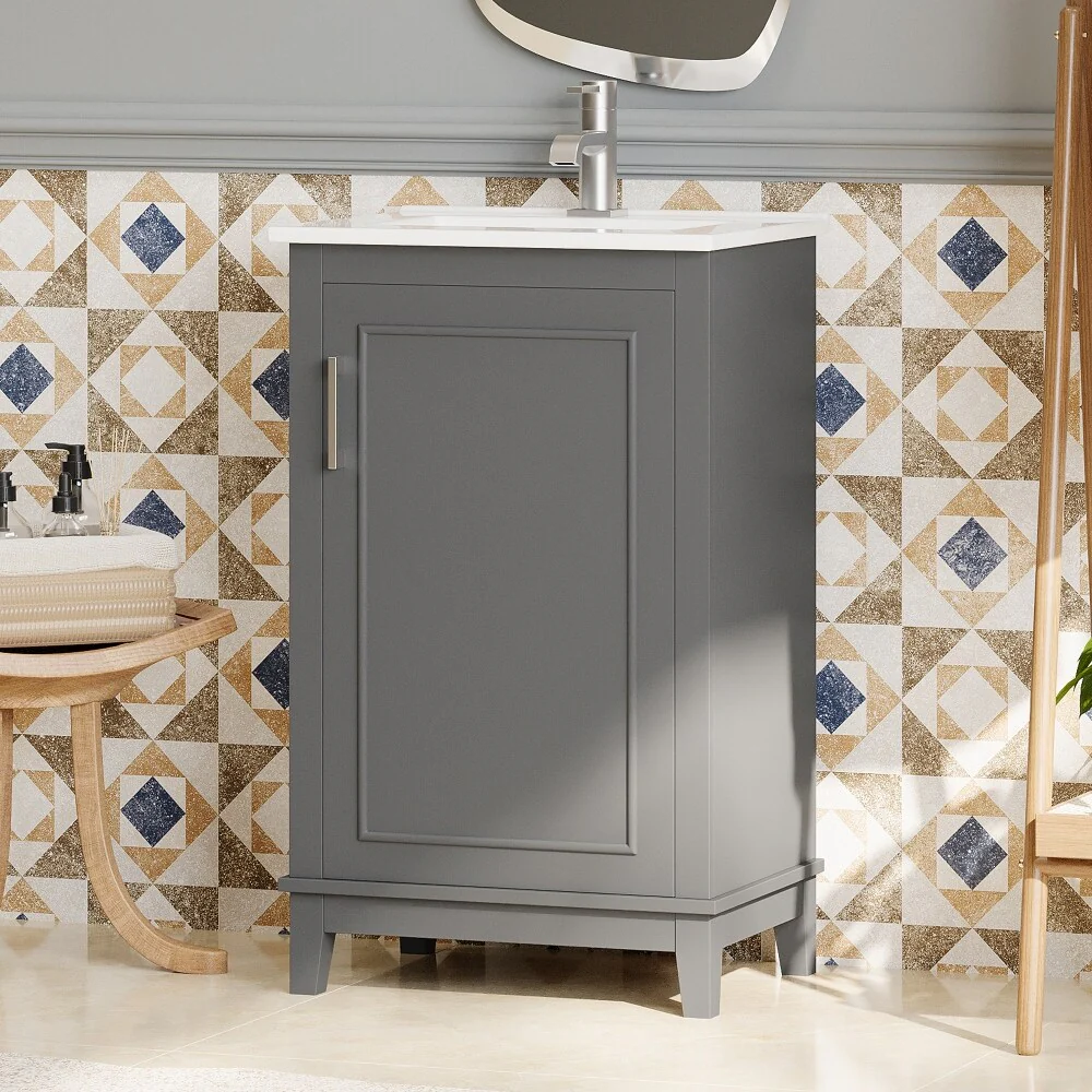 Modern 20 Inch Small Bathroom Vanity Cabinet with Ceramic Basin