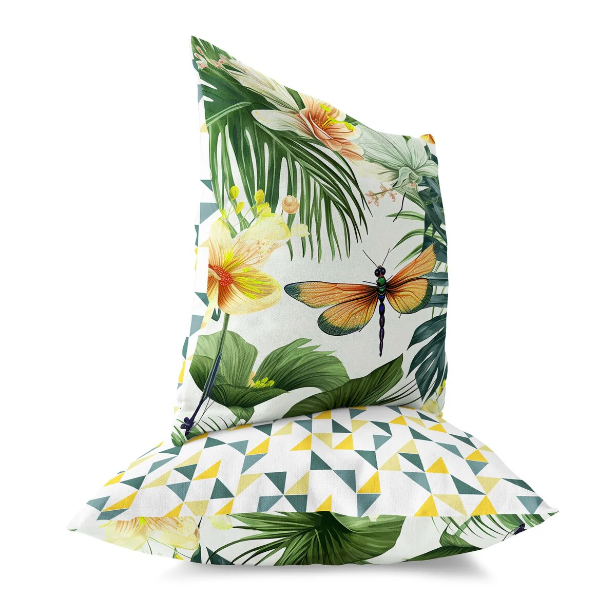 Green And Yellow Dragonfly Dreamscape Indoor/Outdoor Throw Pillow Zipper