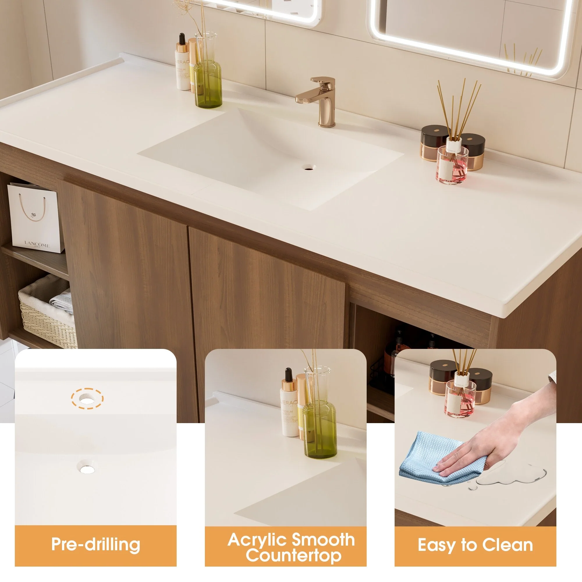 48-Inch Wall-Mounted Modern Bathroom Vanity with Single Sink – Sleek MDF Construction for Contemporary Spaces