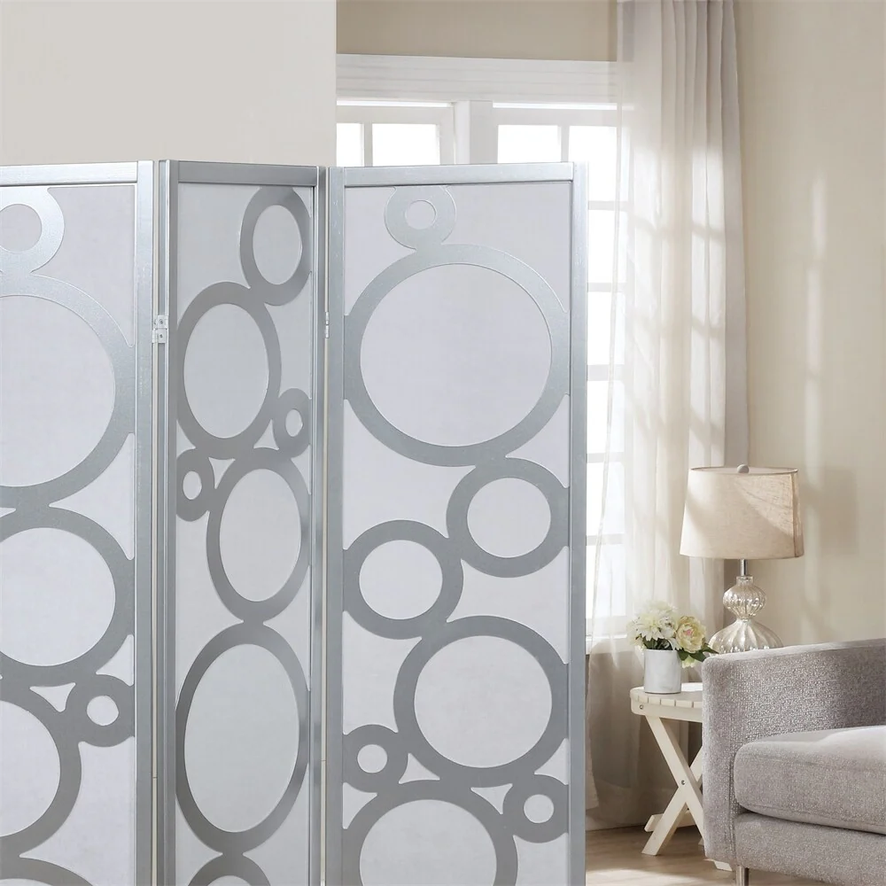 4-Panel Wood Room Divider with Circle Pattern