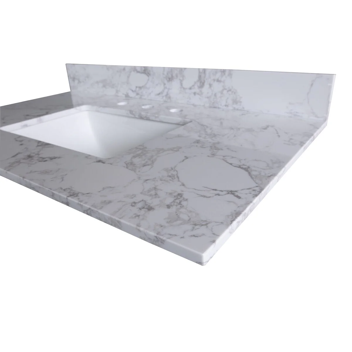 31 in./ 37 in./ 43 in./ 49 in. Carrara White Engineered Stone Bathroom Vanity Top with Ceramic Sink