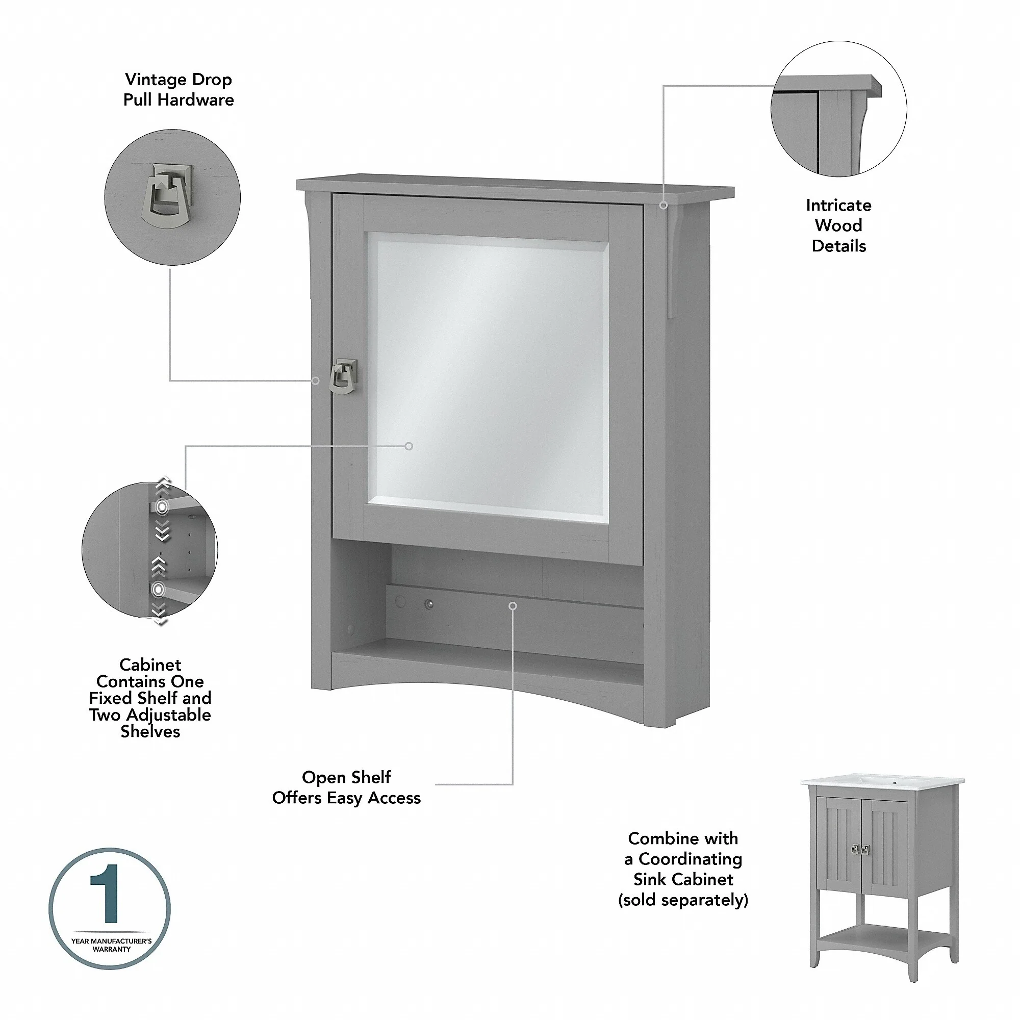 Salinas 24W Bathroom Vanity Sink & Medicine Cabinet by Bush Furniture