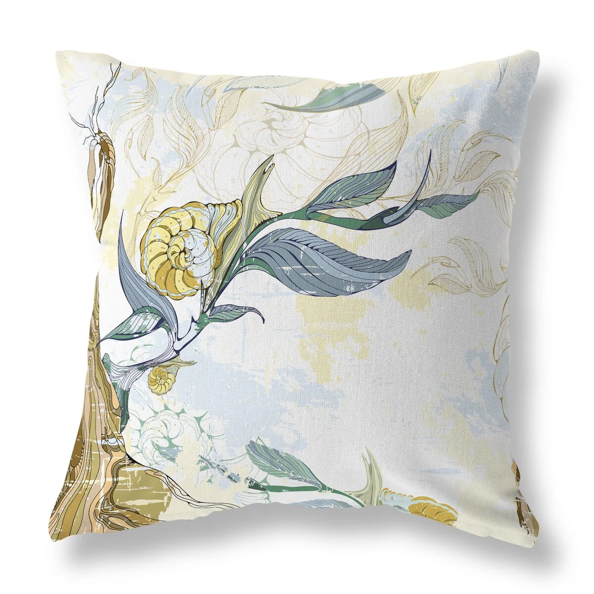 Yellow And Blue Leaf Lurker Faux Suede Throw Pillow Zipper