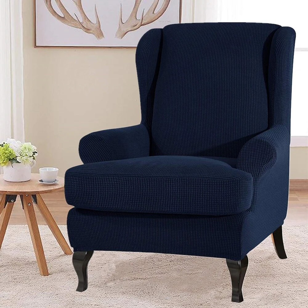 Enova Home Super Stretch Jacquard Spandex Fabric Wingchair Slipcover with Cushion Cover - N/A
